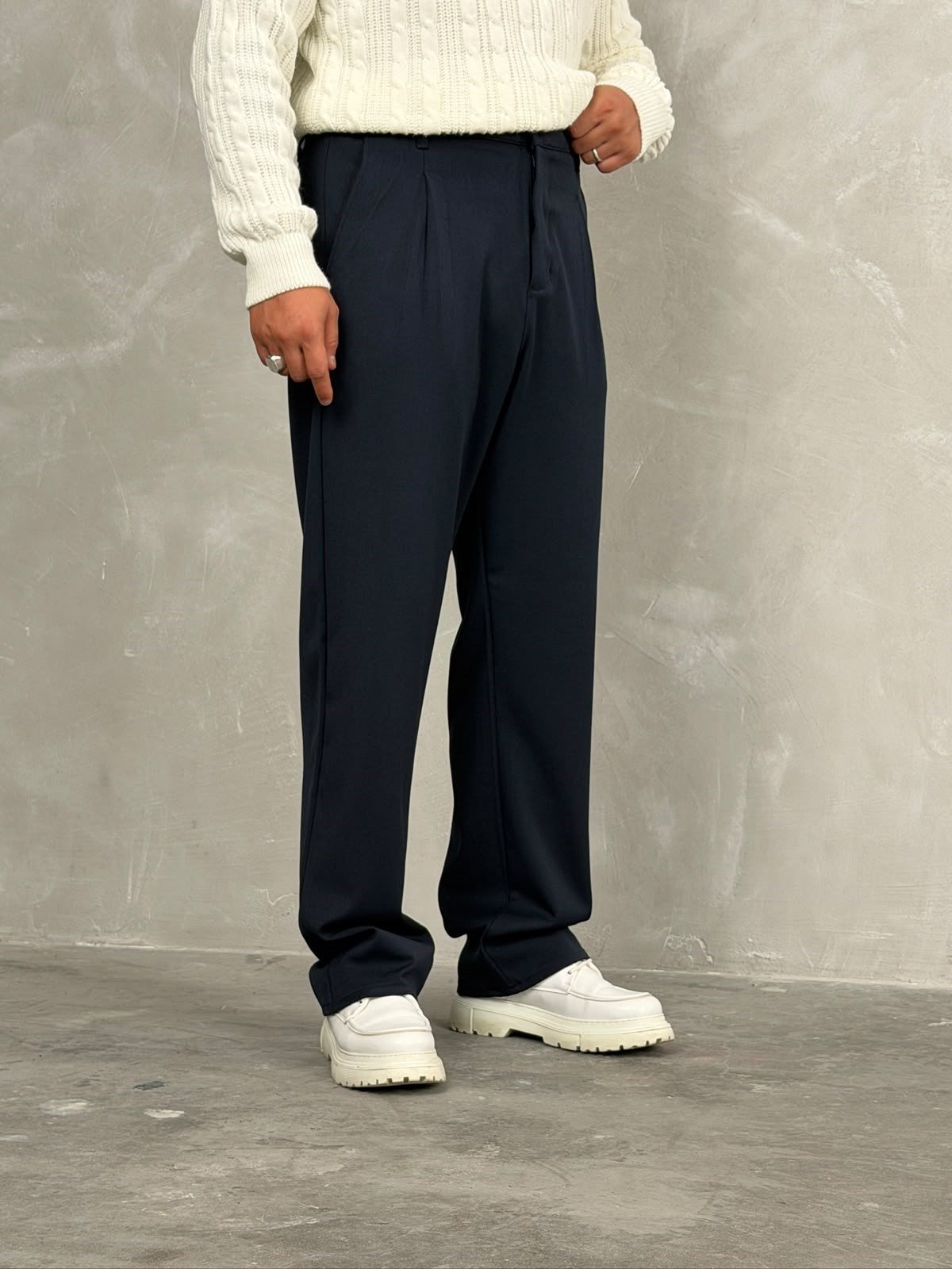 Kışlık Gabardin Baggy Pantolon Lacivert