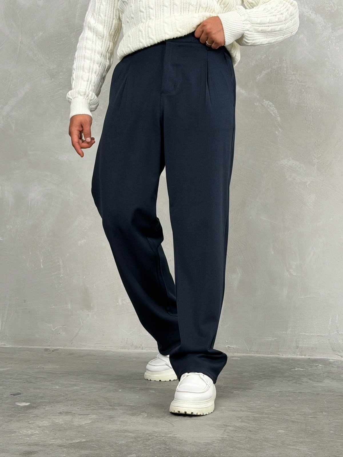 Kışlık Gabardin Baggy Pantolon Lacivert