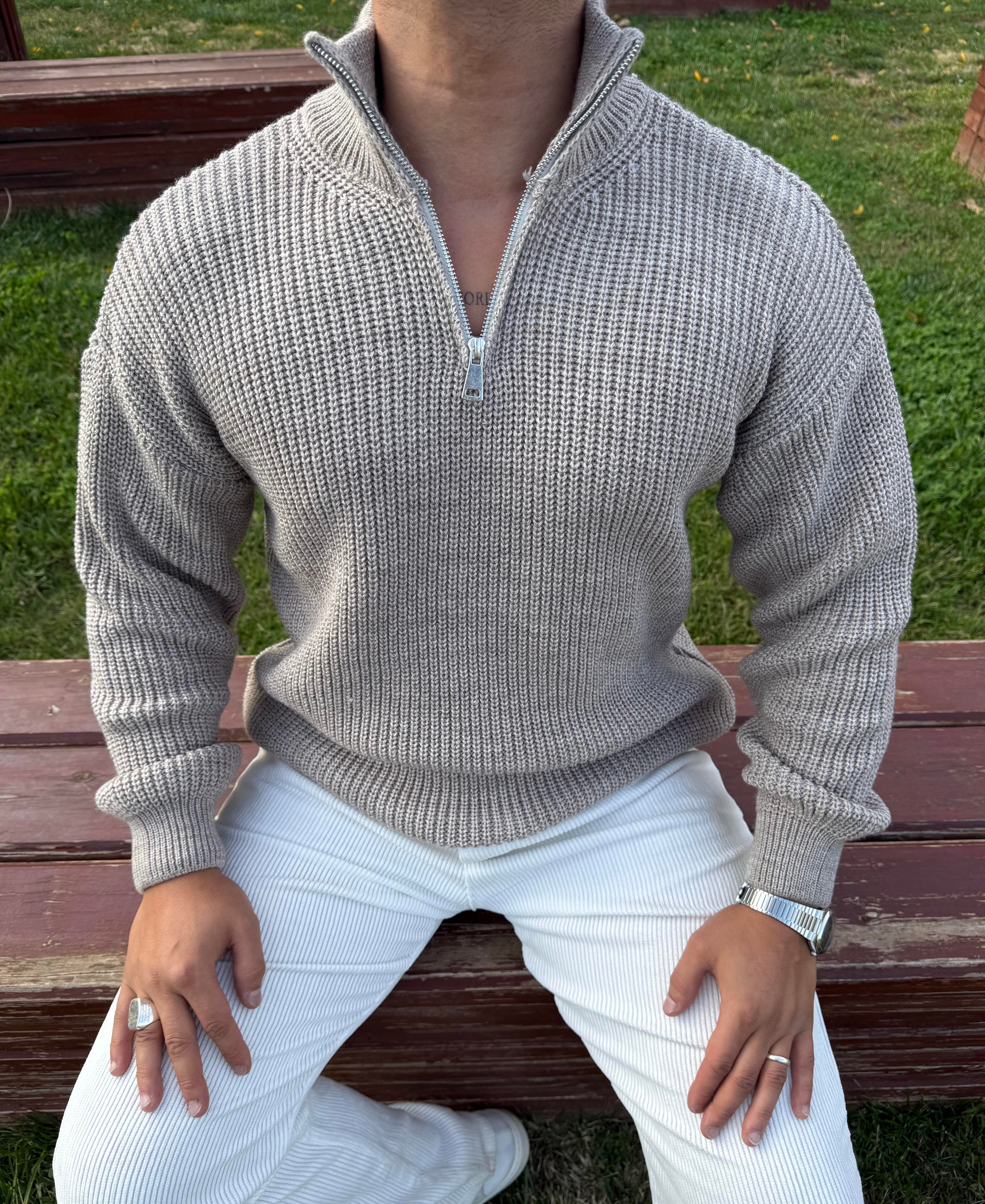 KIŞLIK PREMİUM YARIM FERMUAR TRİKO SWEATSHİRT KREM