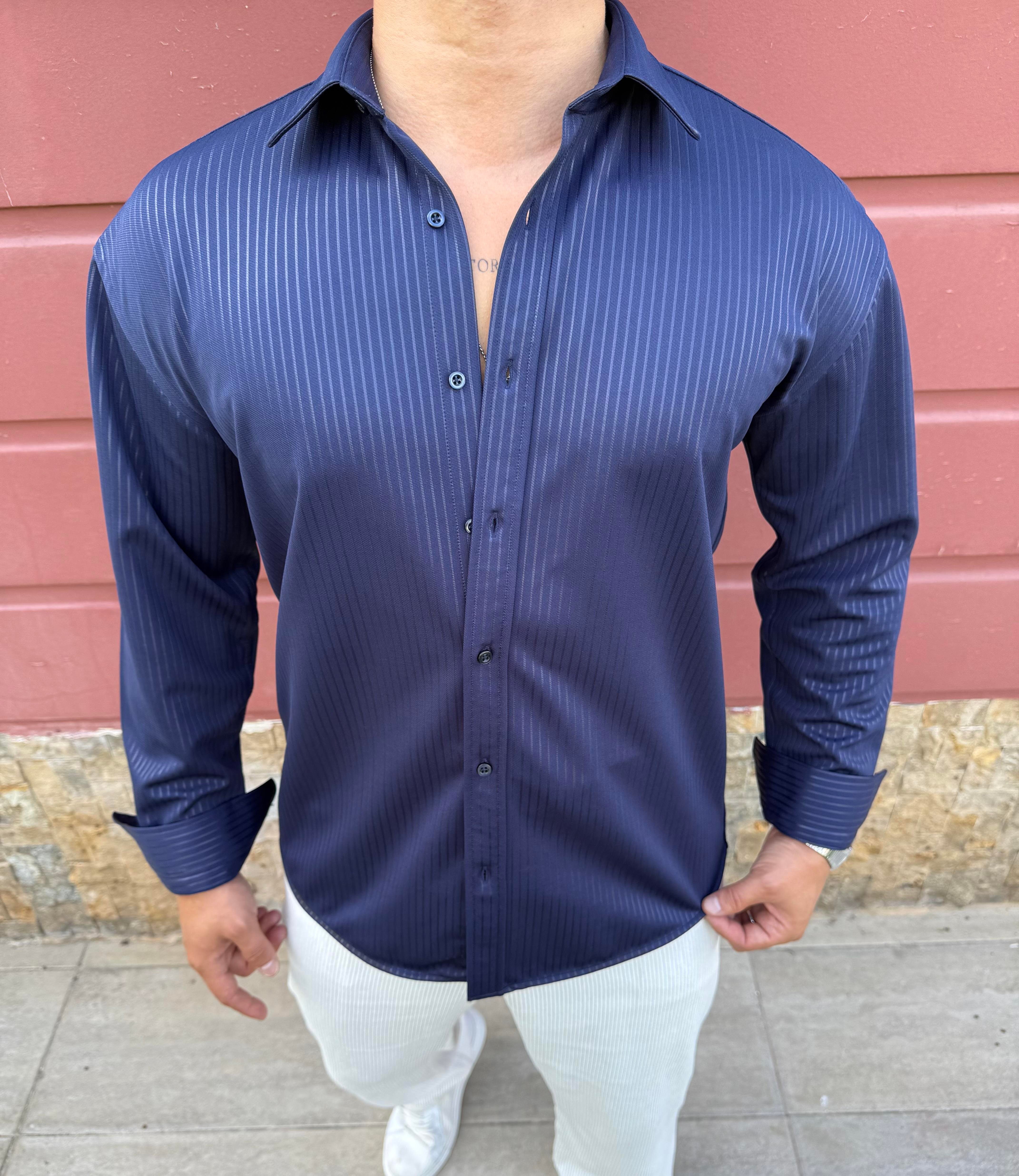 KIŞLIK UZUNKOL ÖRME GÖMLEK LACİVERT