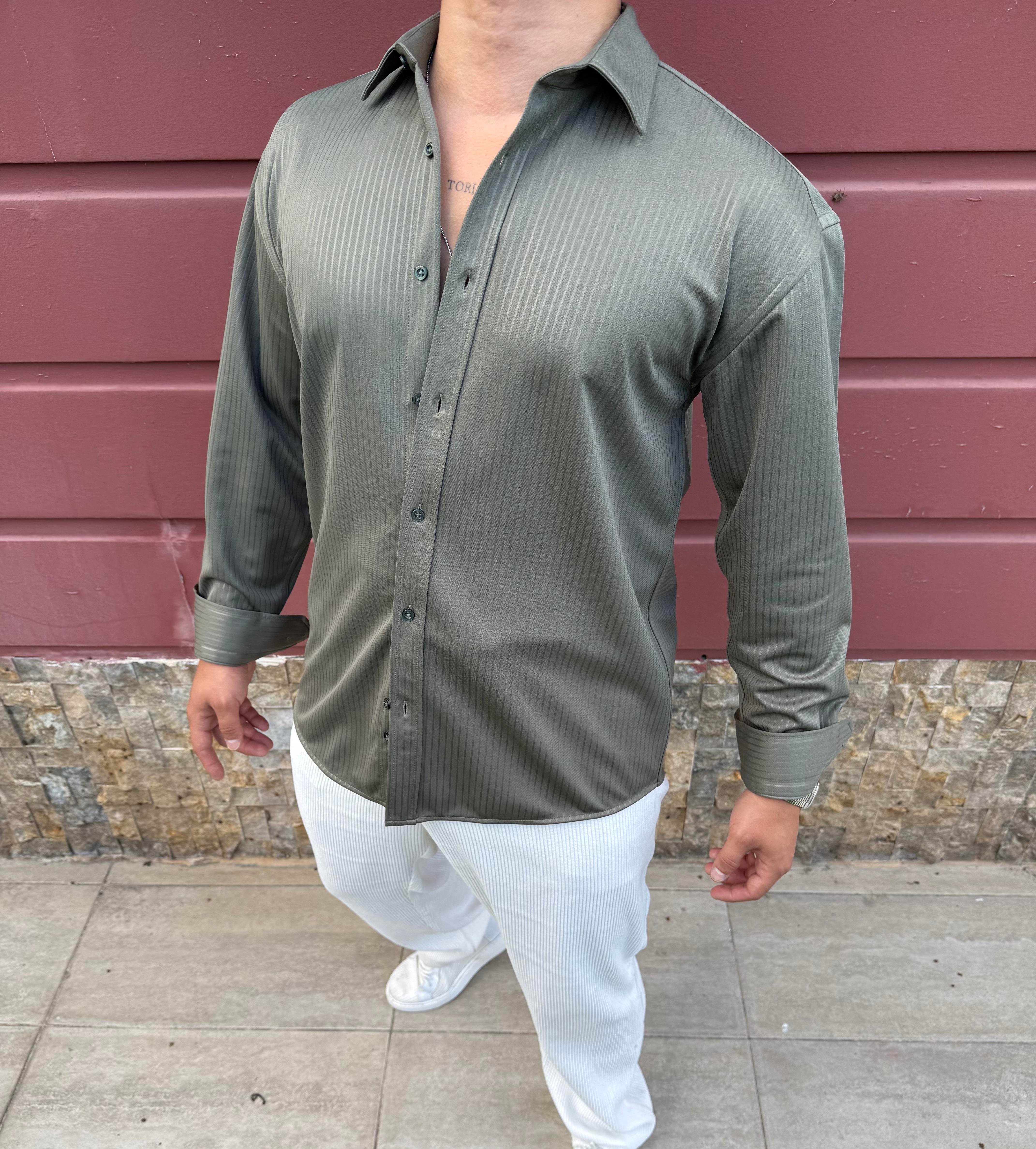 KIŞLIK UZUNKOL ÖRME GÖMLEK YEŞİL