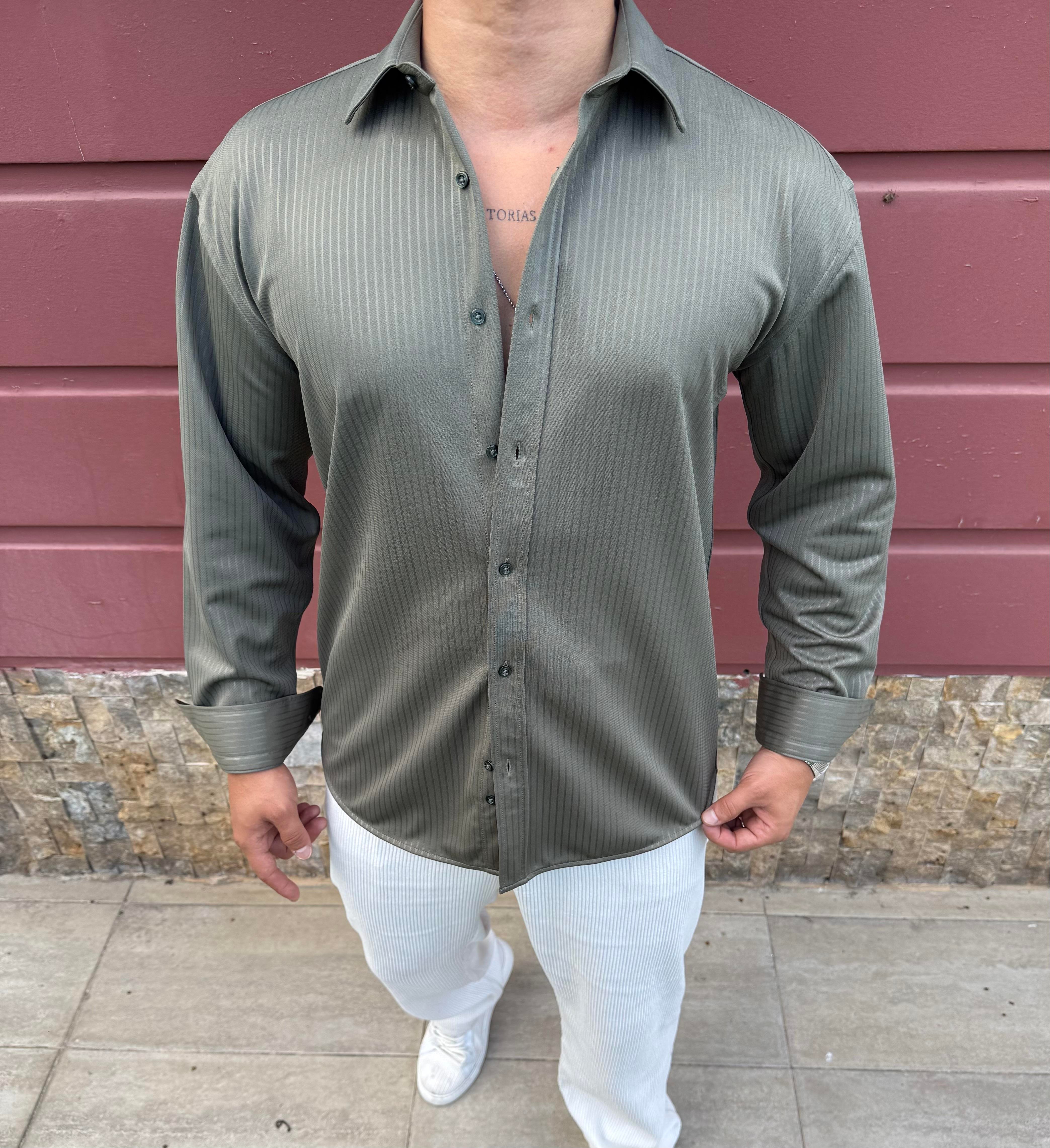 KIŞLIK UZUNKOL ÖRME GÖMLEK YEŞİL