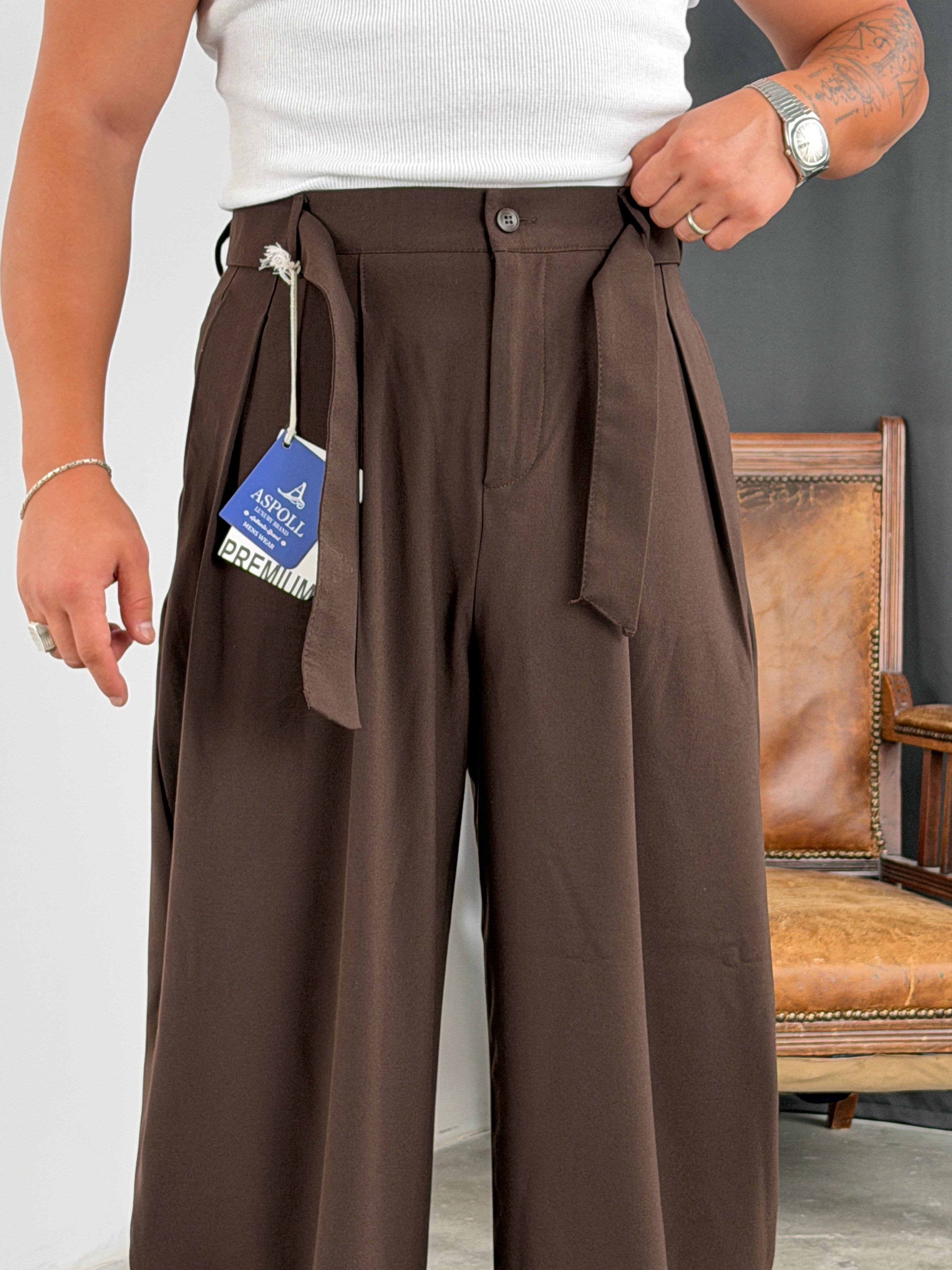 KORE MODEL KUŞAKLI PREMİUM BAGGY PANTOLON ACI KAHVE