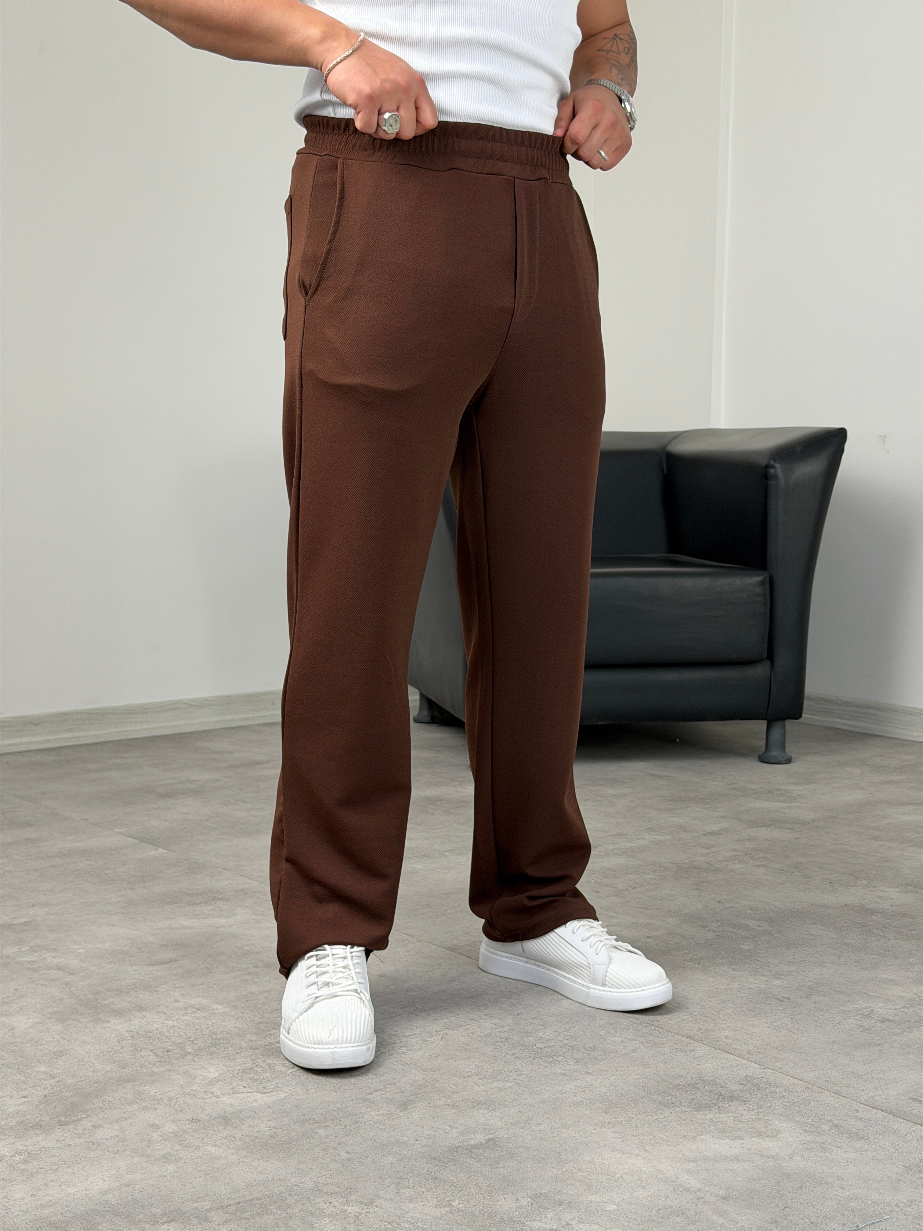 KREP BAGGY PANTOLON ACI KAHVE