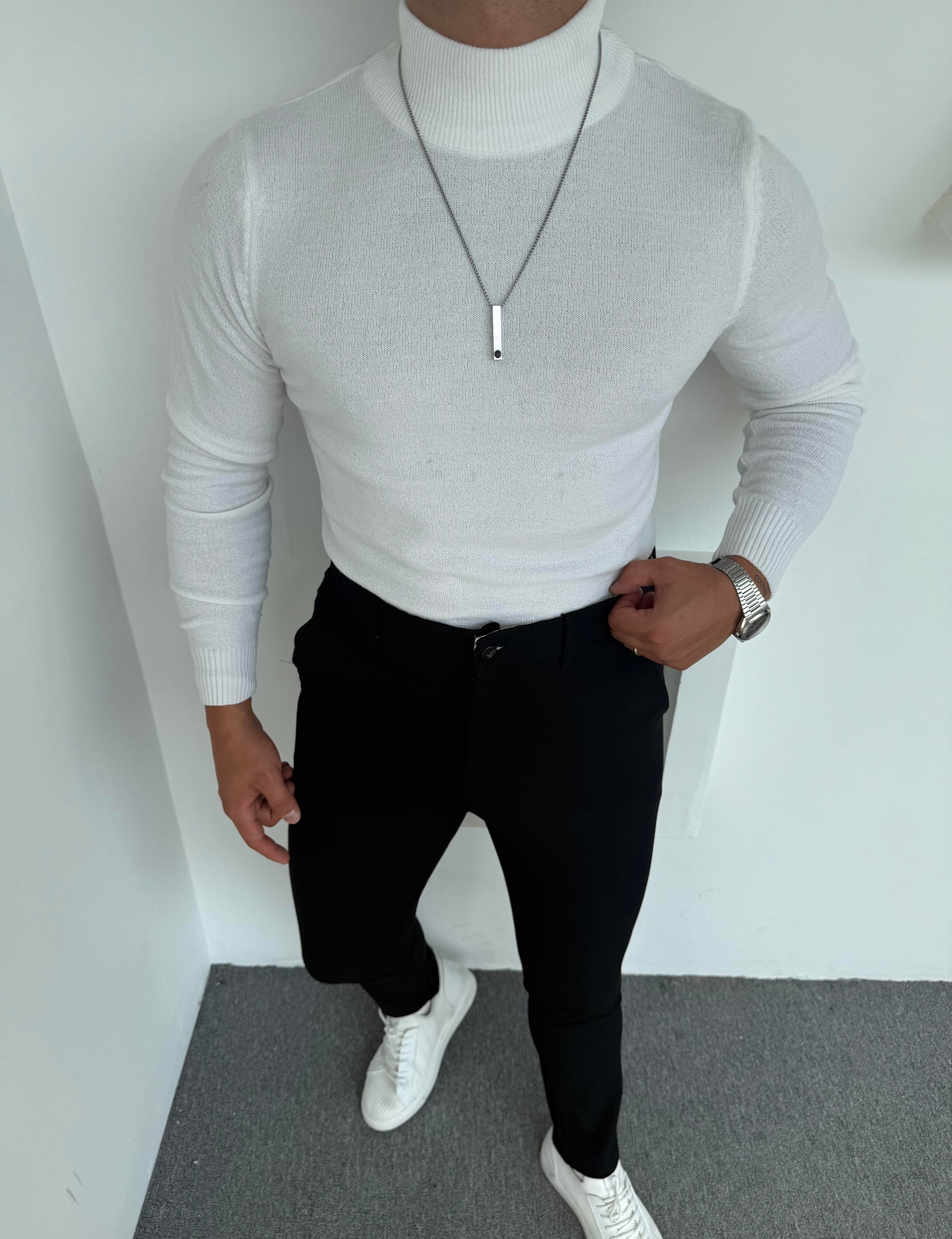 LRD  BASİC İTHAL TRİKO BALIKÇI YAKA SWEATSHİRT BEYAZ