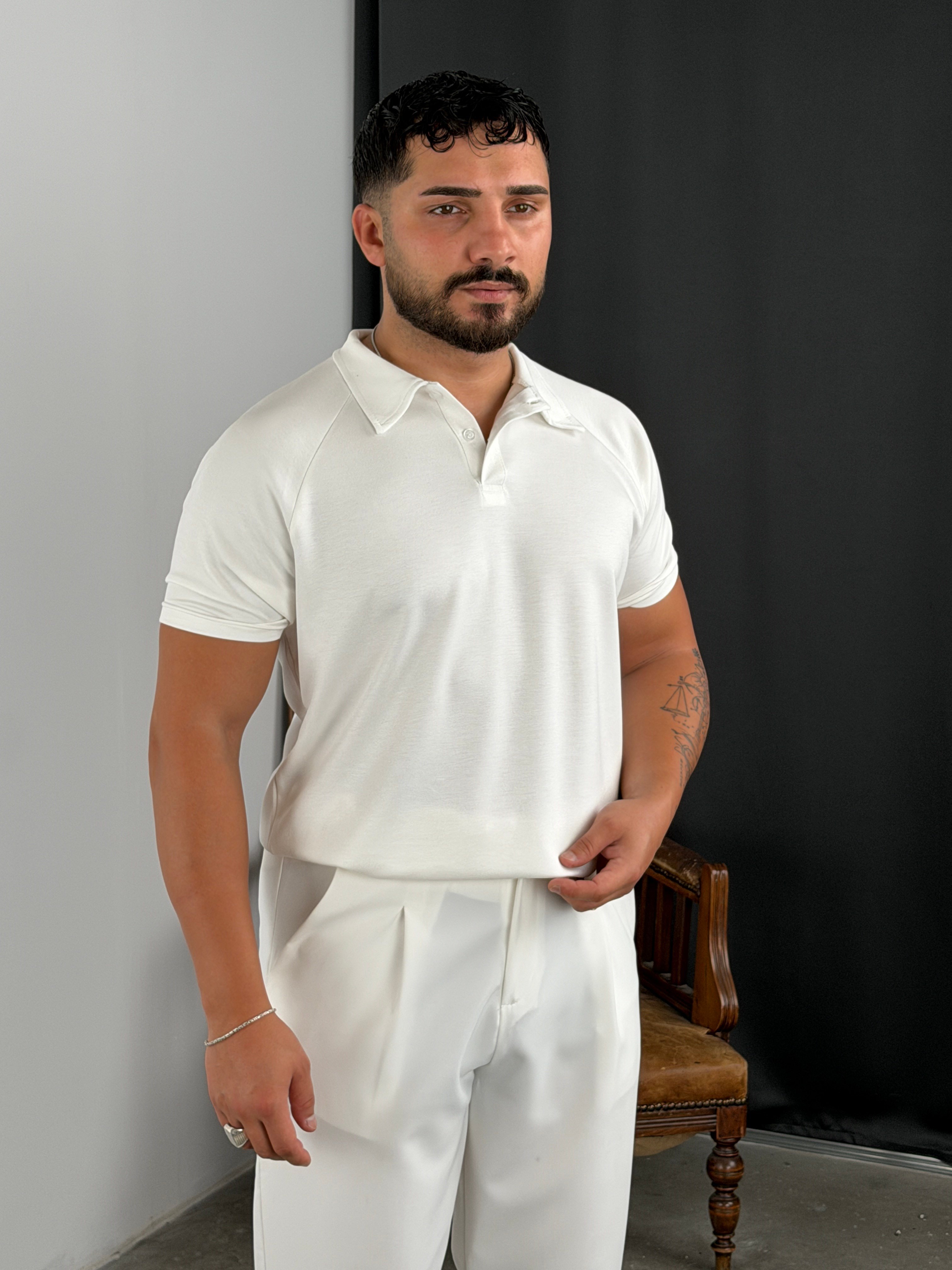 MODAL DÜĞMELİ POLO YAKA TİŞÖRT BEYAZ