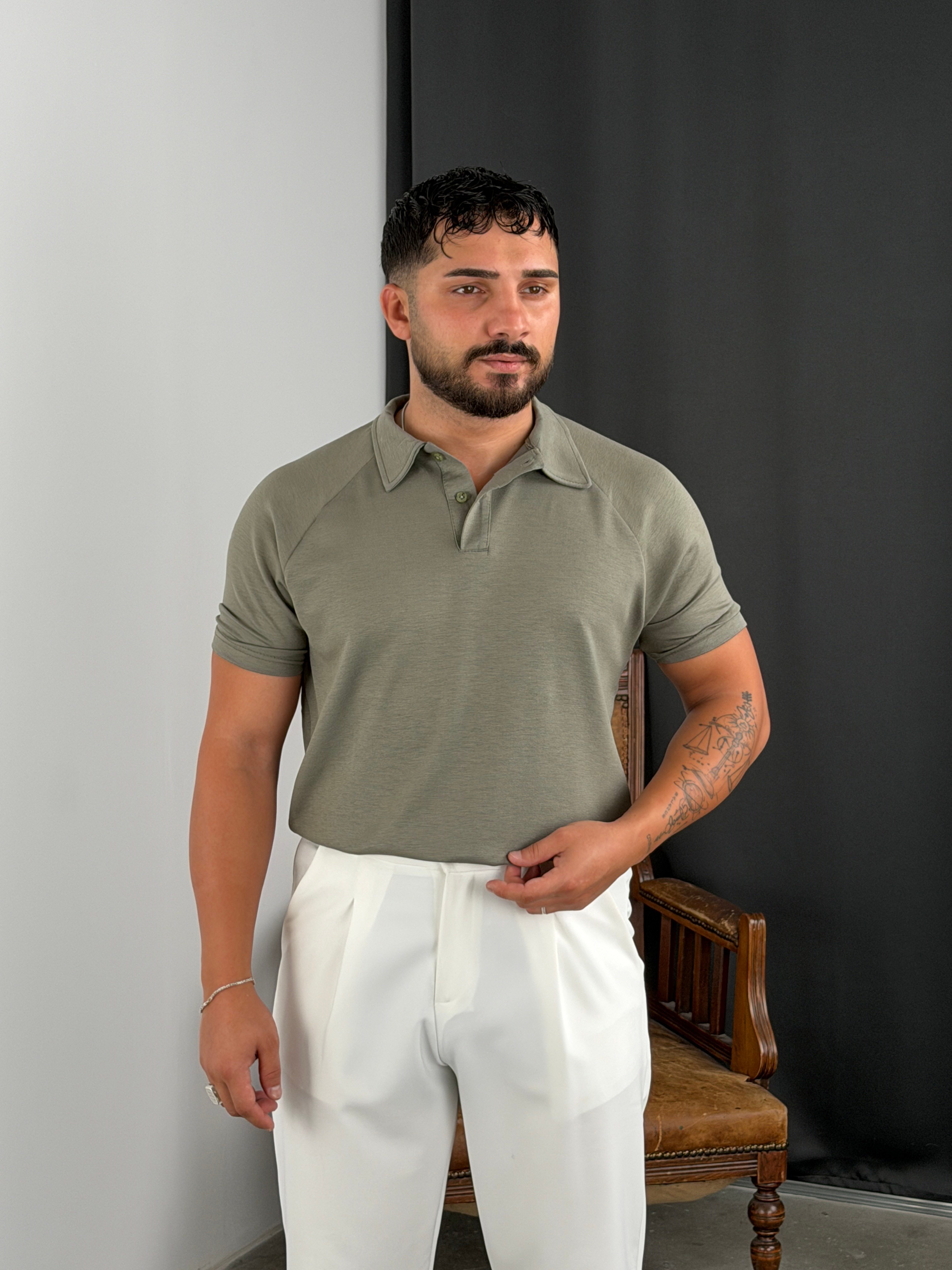 MODAL DÜĞMELİ POLO YAKA TİŞÖRT ÇAĞLA YEŞİLİ