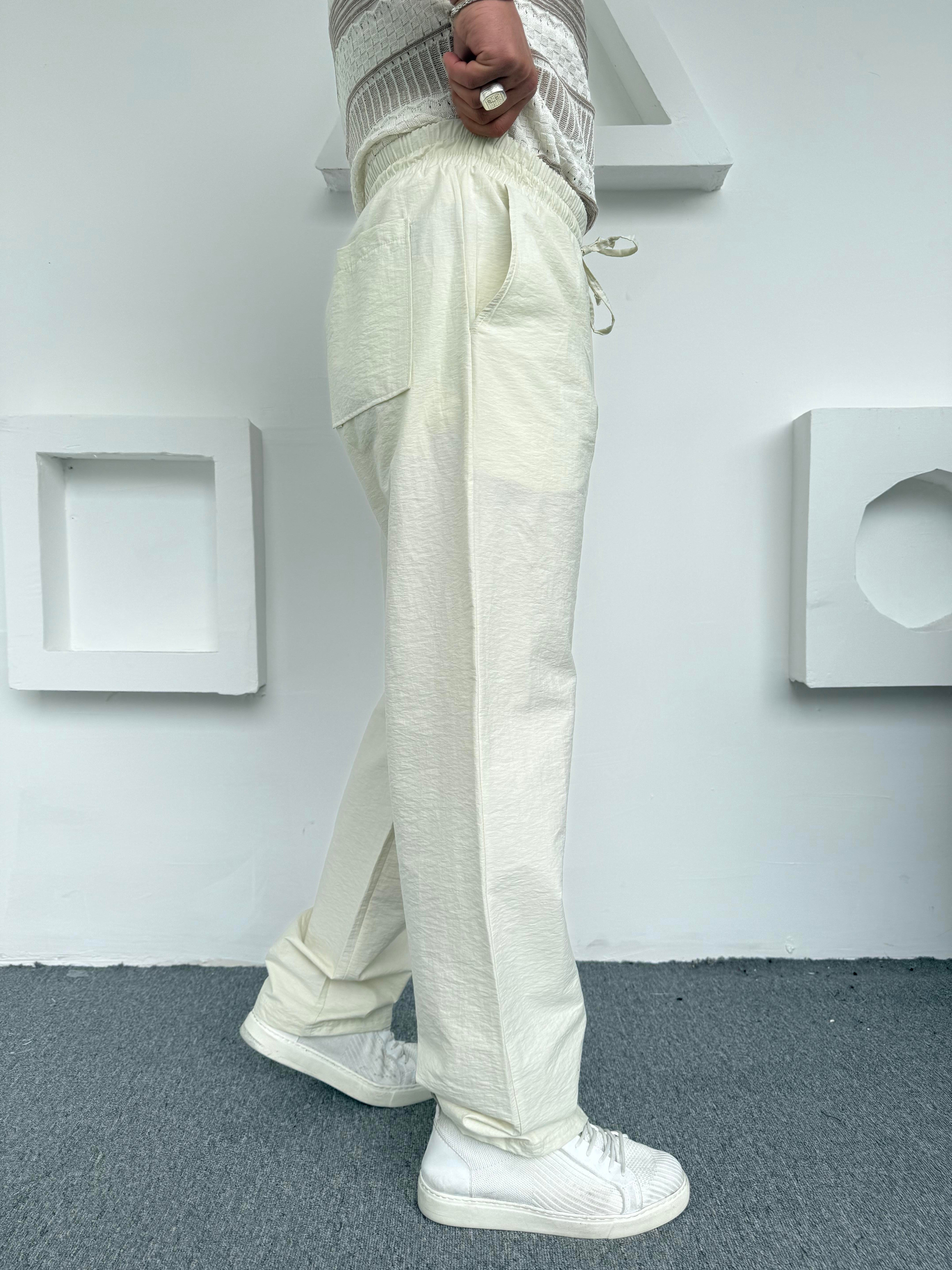 Modal Kumaş Premium Baggy Pantolon Kırık Beyaz