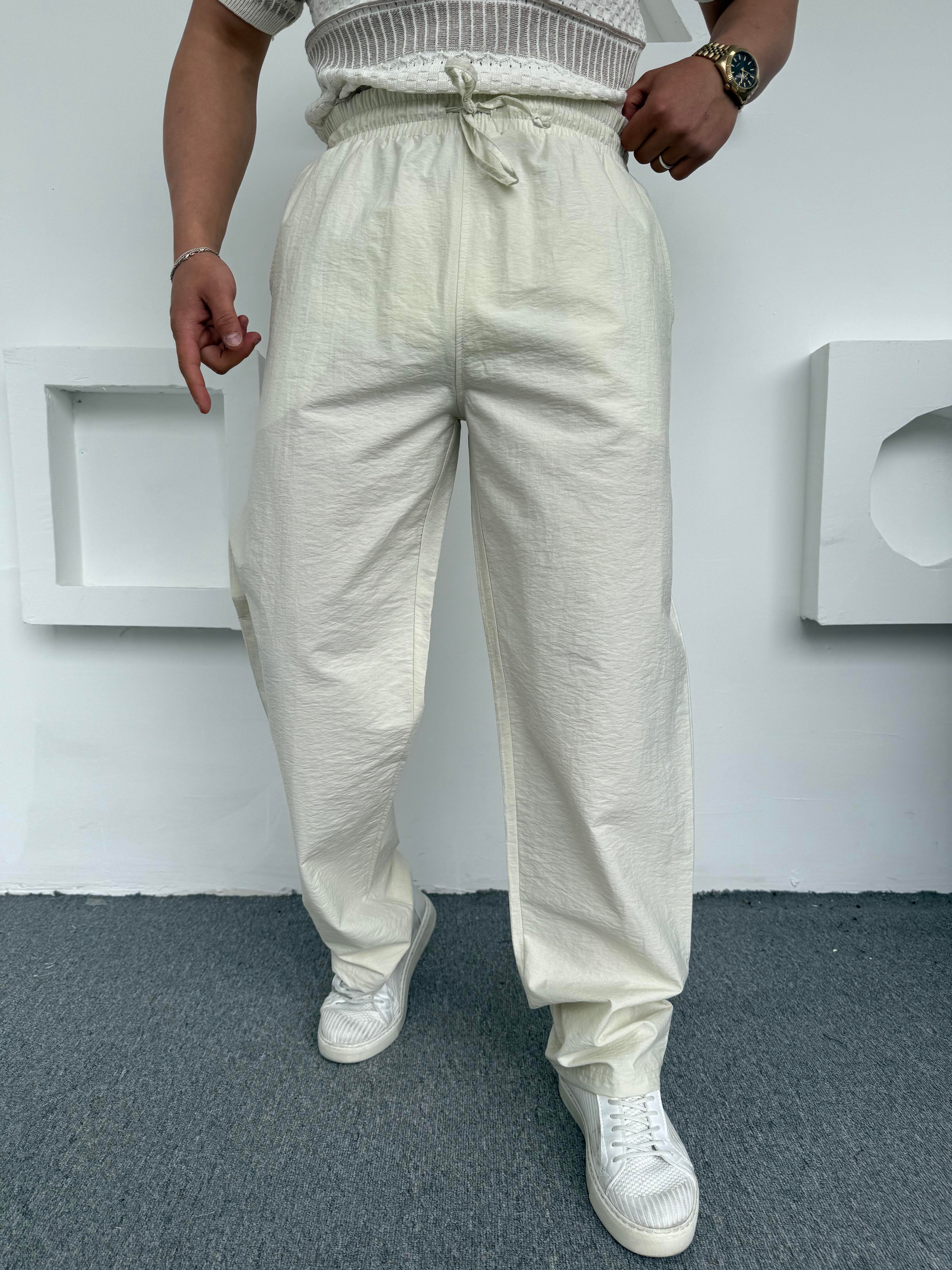 Modal Kumaş Premium Baggy Pantolon Kırık Beyaz