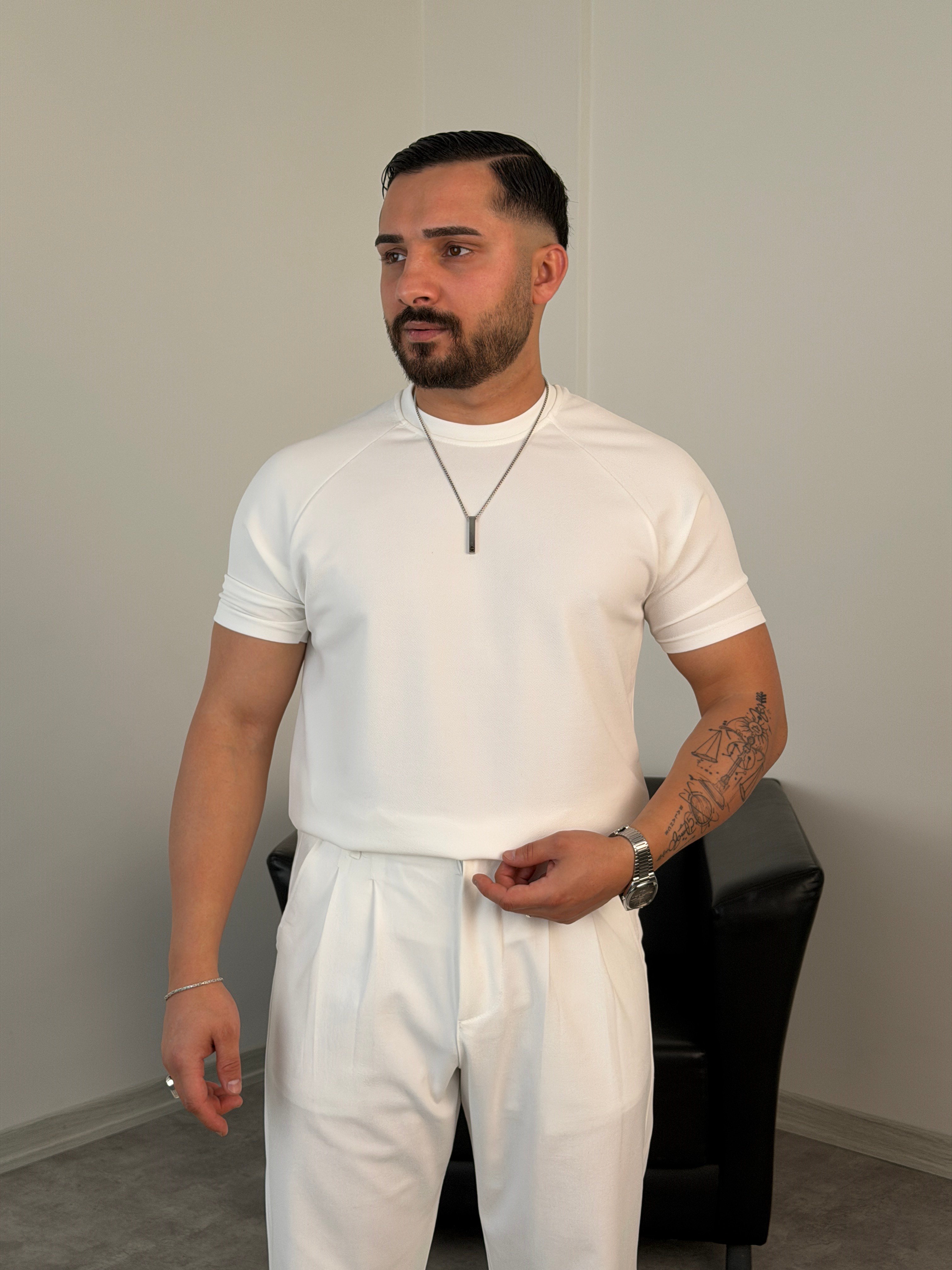 ÖRME REGLAN KOL ÖZEL TİŞÖRT BEYAZ