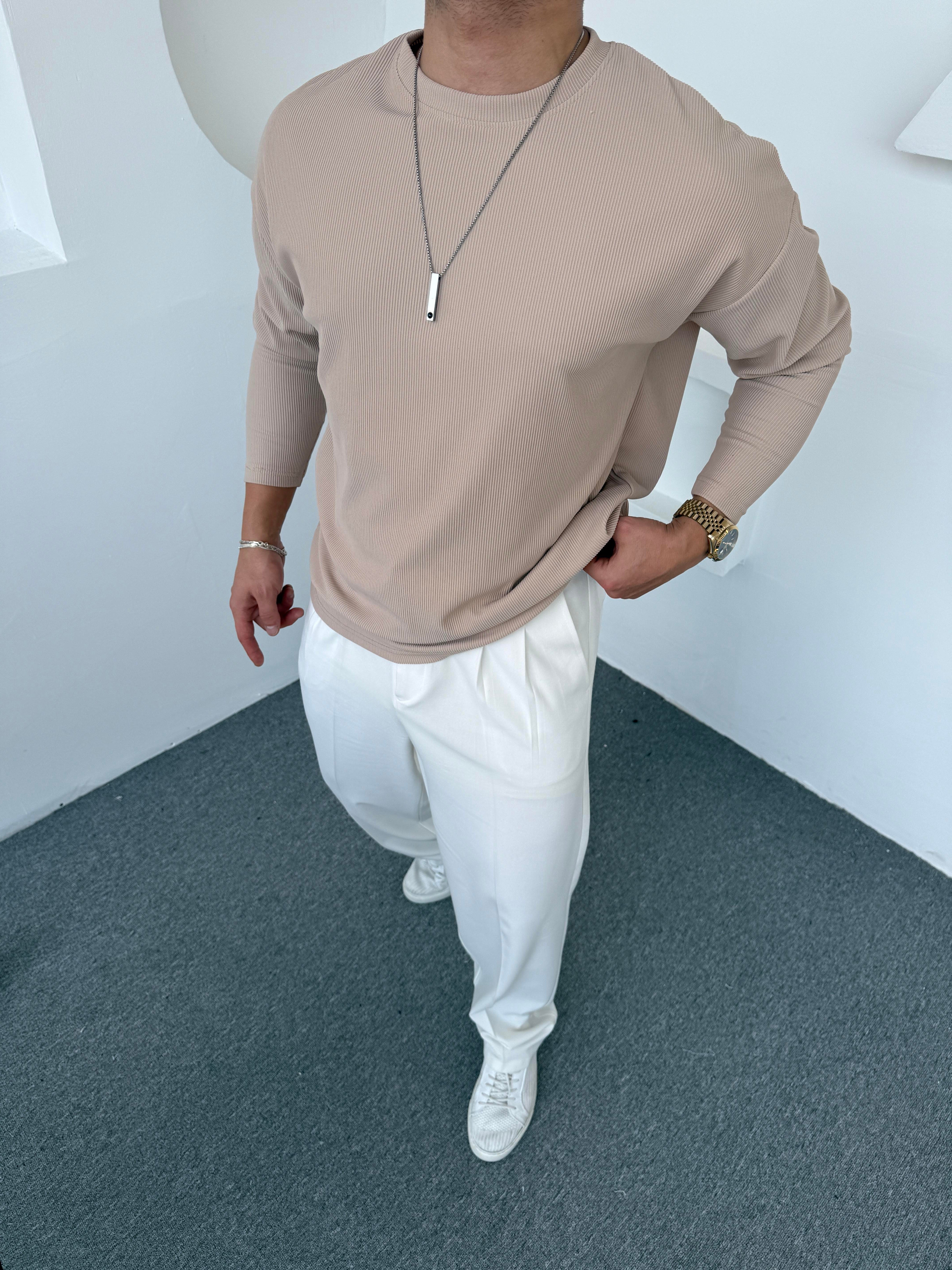 Ottoman Bisiklet Yaka Sweatshirt Bej