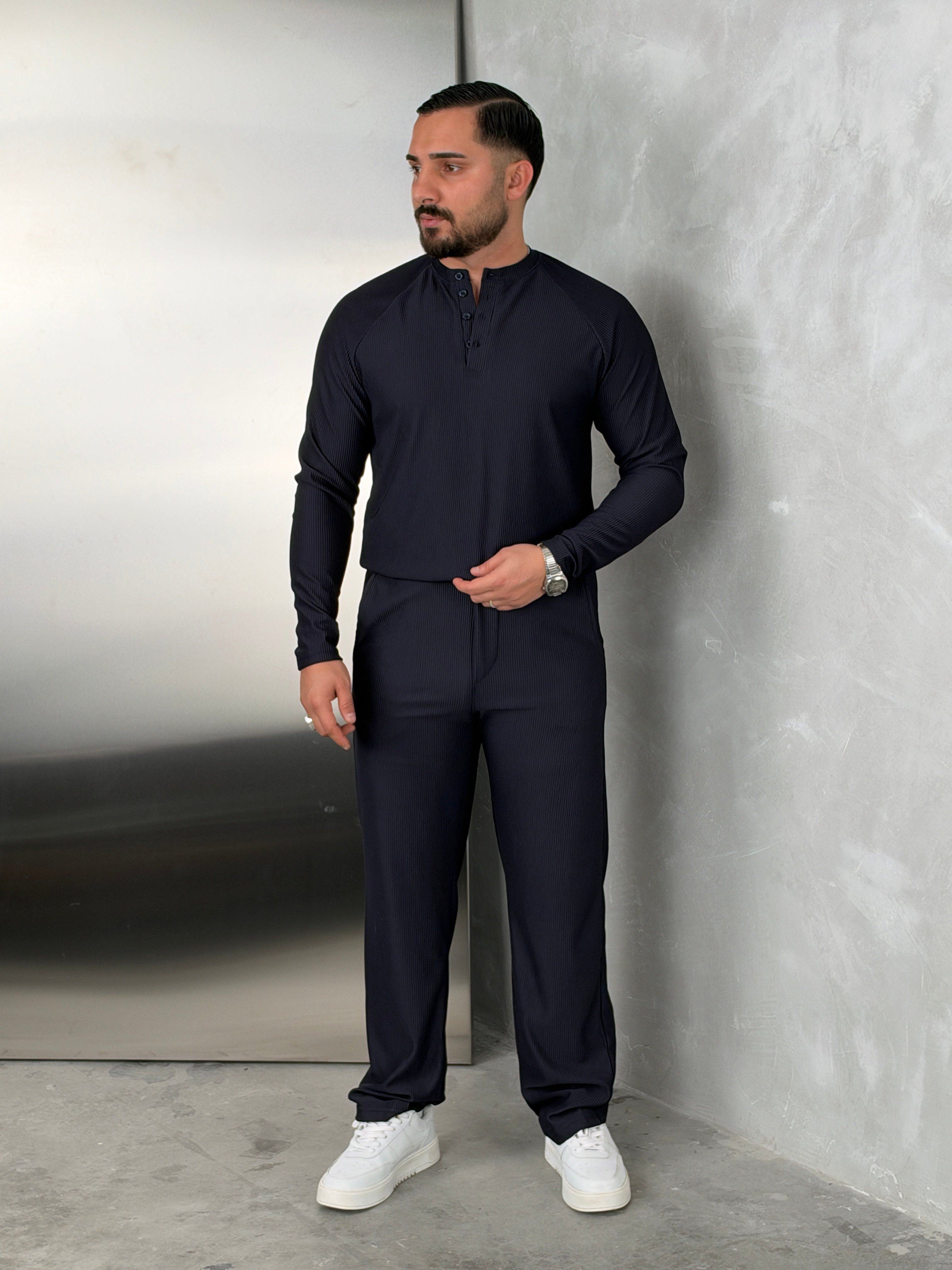 Ottoman Henley Model Takım Lacivert