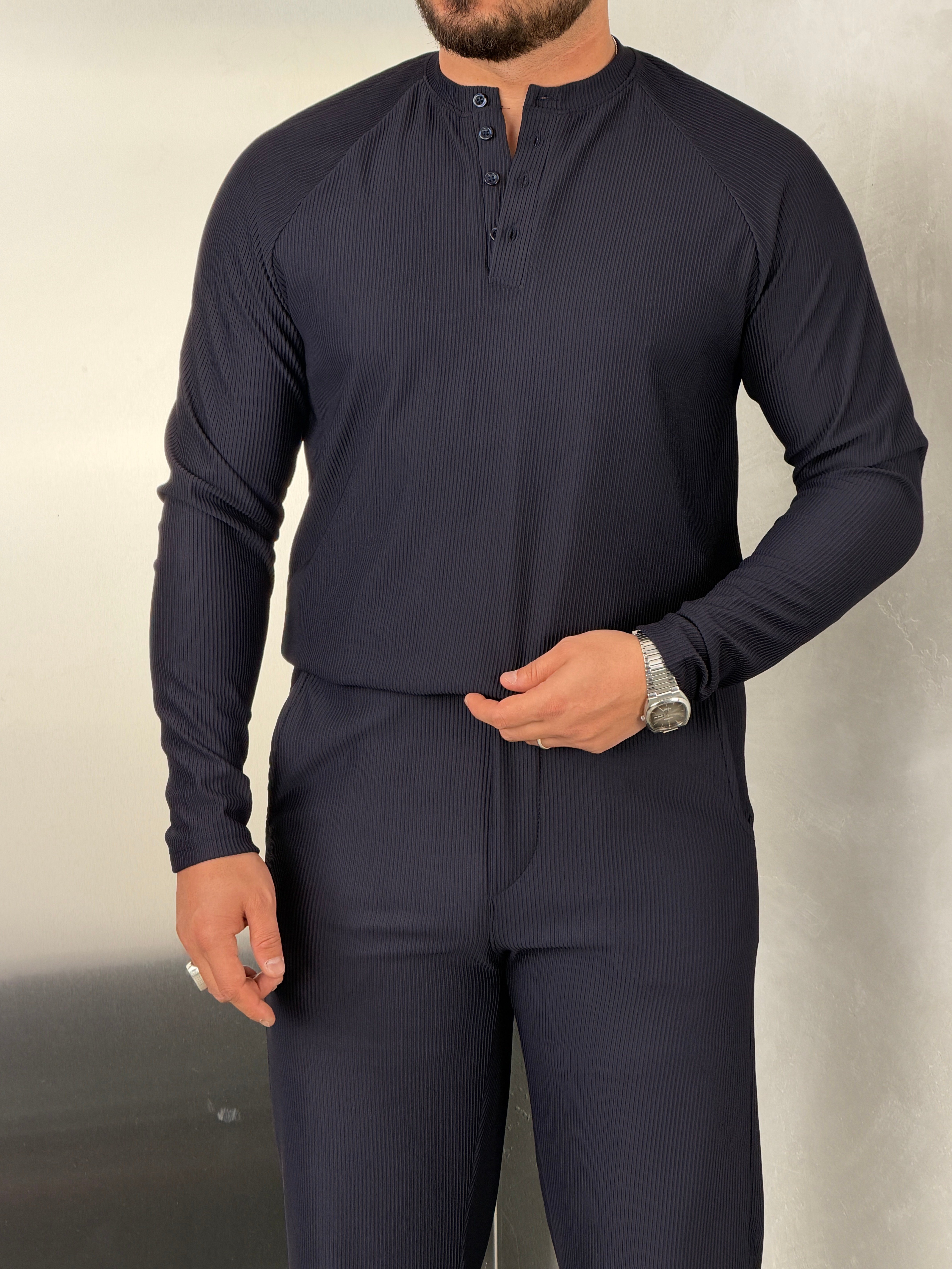 Ottoman Henley Model Takım Lacivert