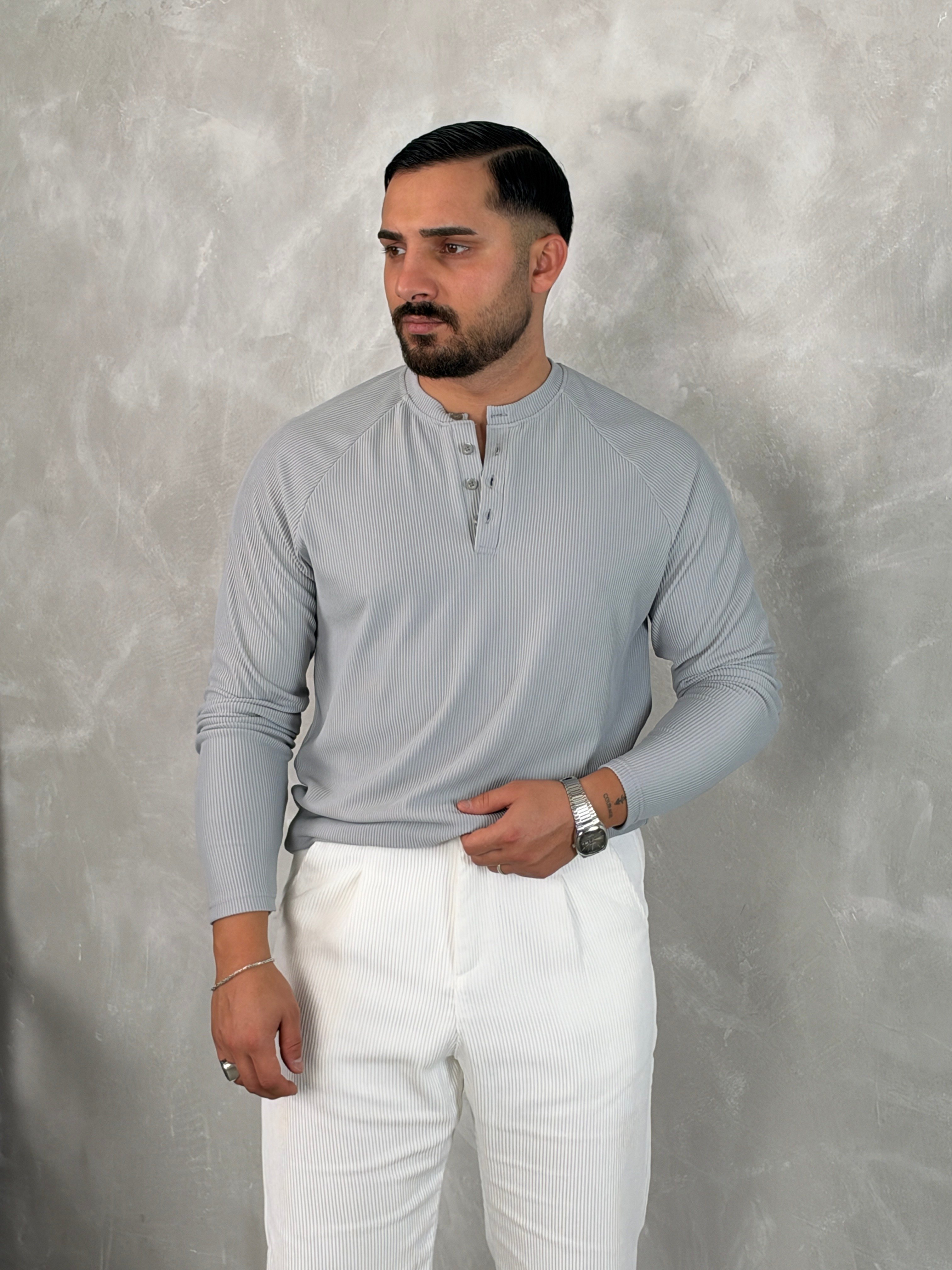 Ottoman Henley Yaka Sweatshirt Gri