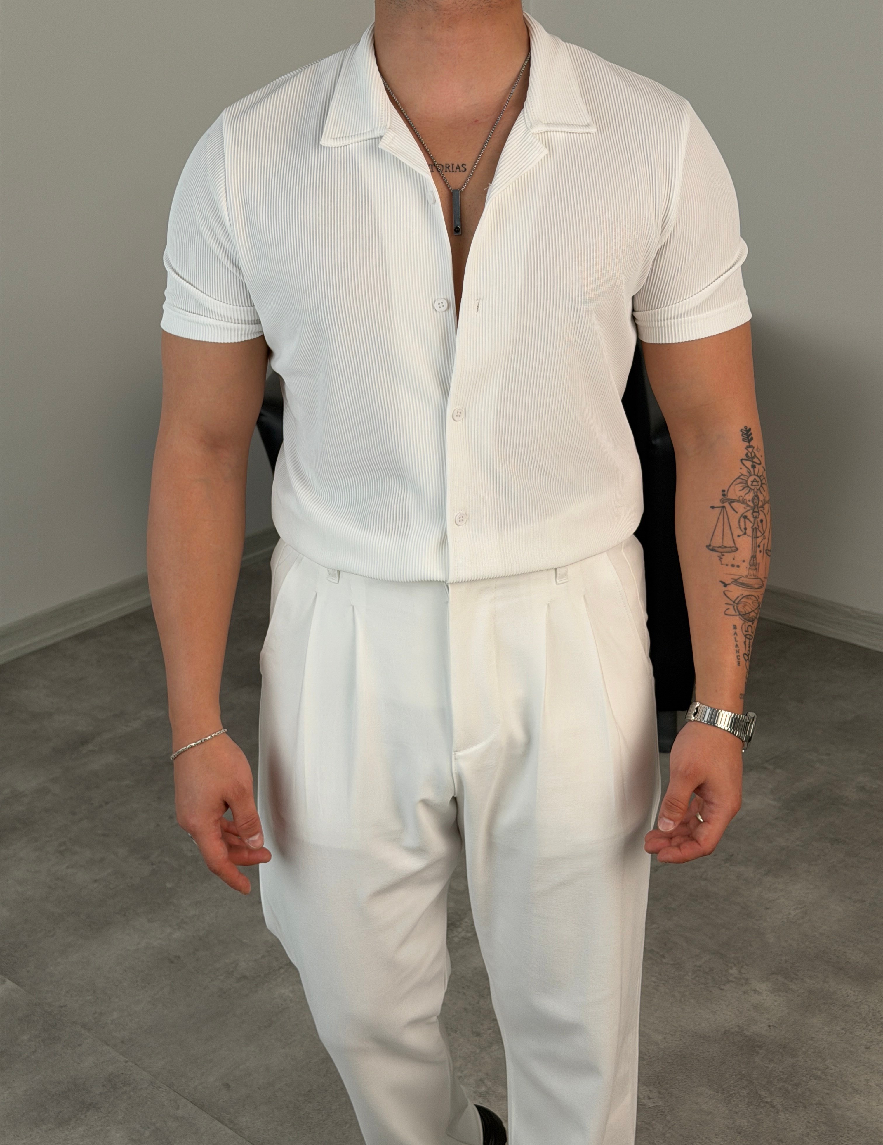 OTTOMAN KUMAŞ PAMUK ÖRME KISAKOL GÖMLEK BEYAZ