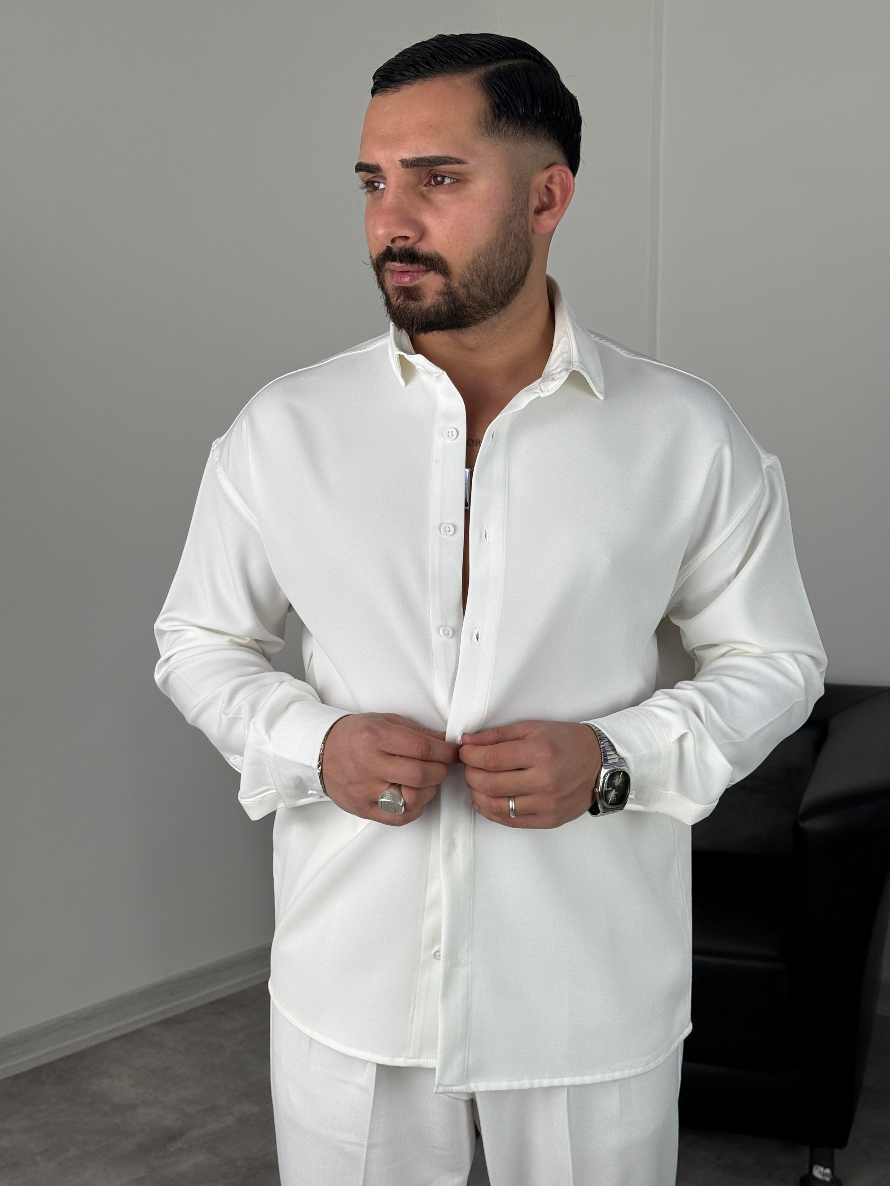 OVERSİZE DABIL İTHAL KUMAŞ GÖMLEK BEYAZ