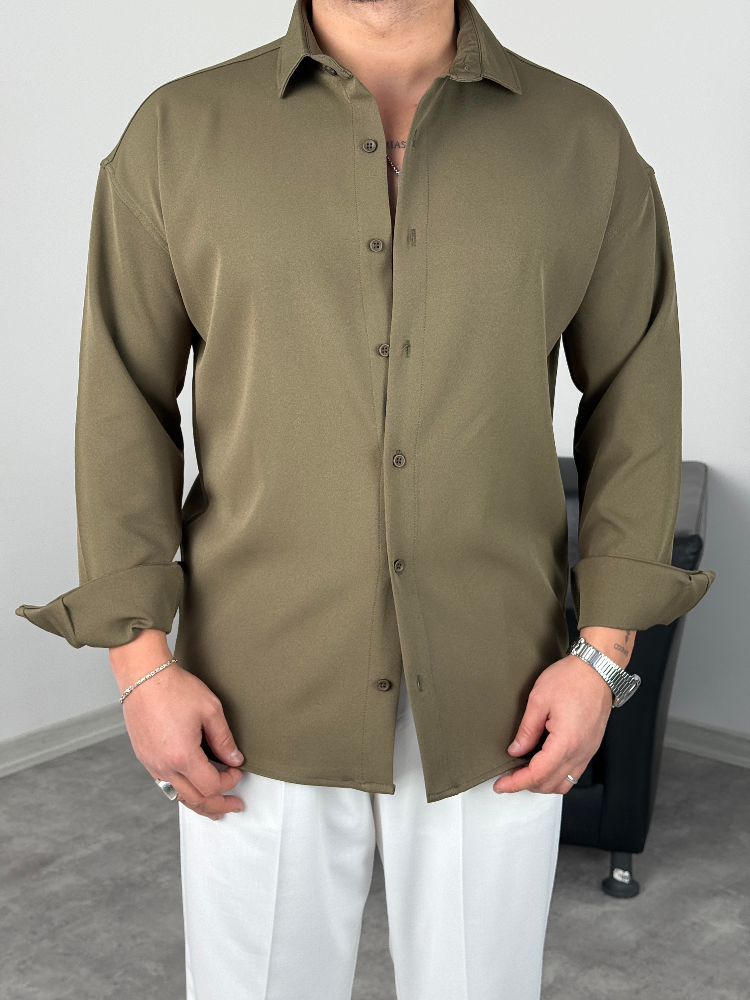 OVERSİZE DABIL İTHAL KUMAŞ GÖMLEK HAKİ YEŞİL