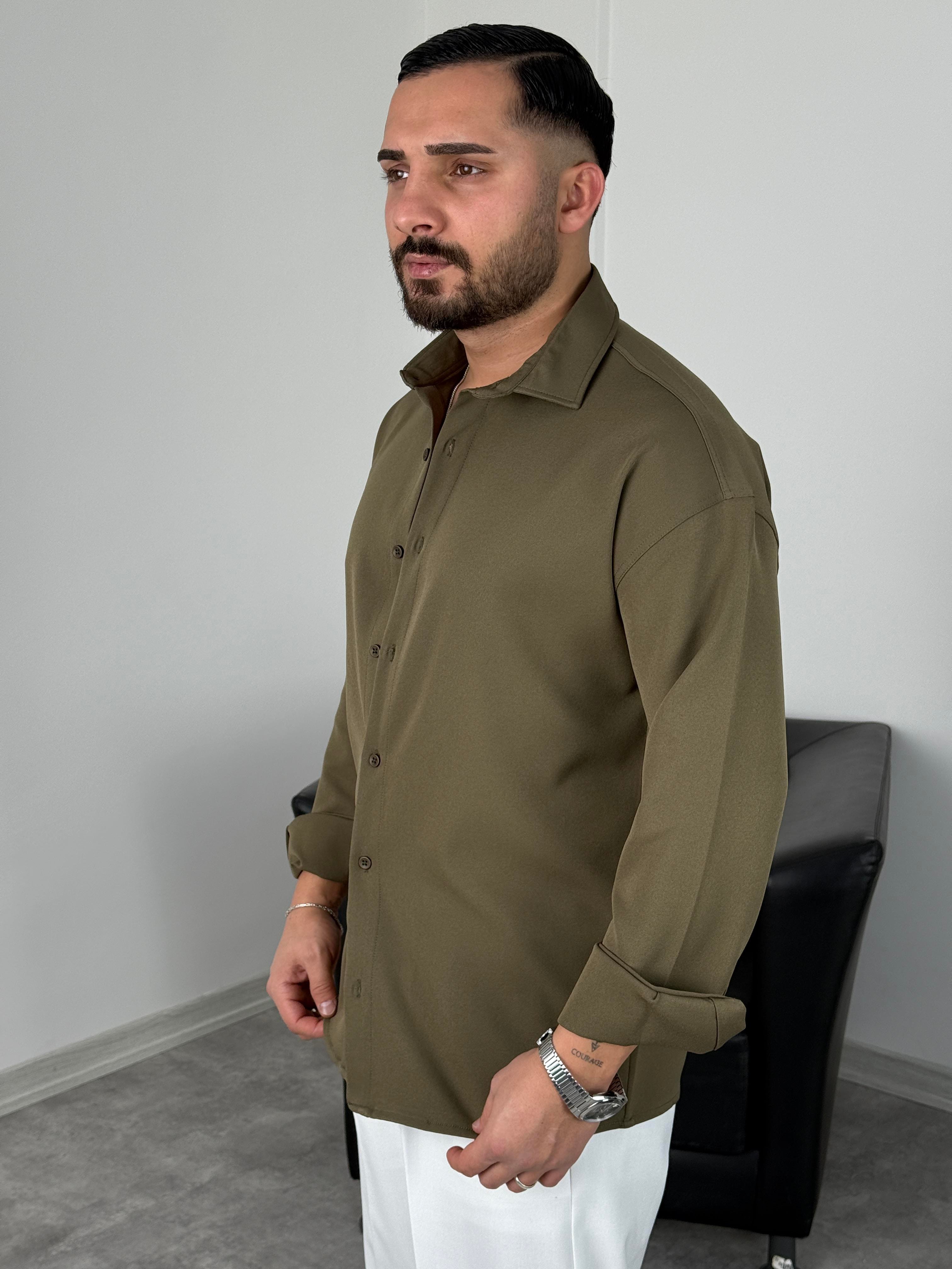 OVERSİZE DABIL İTHAL KUMAŞ GÖMLEK HAKİ YEŞİL