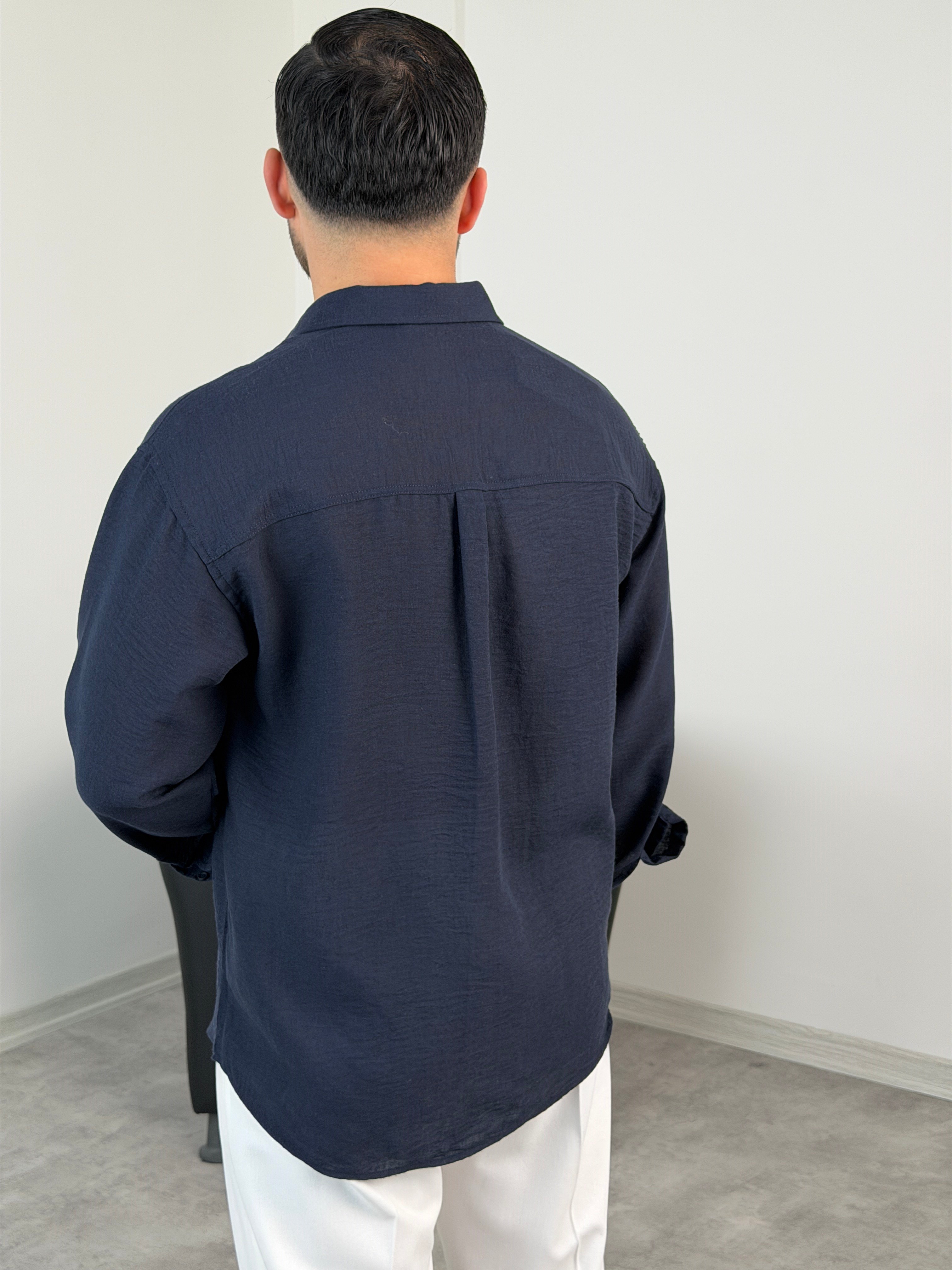 PERA KETEN UZUNKOL OVERSİZE GÖMLEK LACİVERT