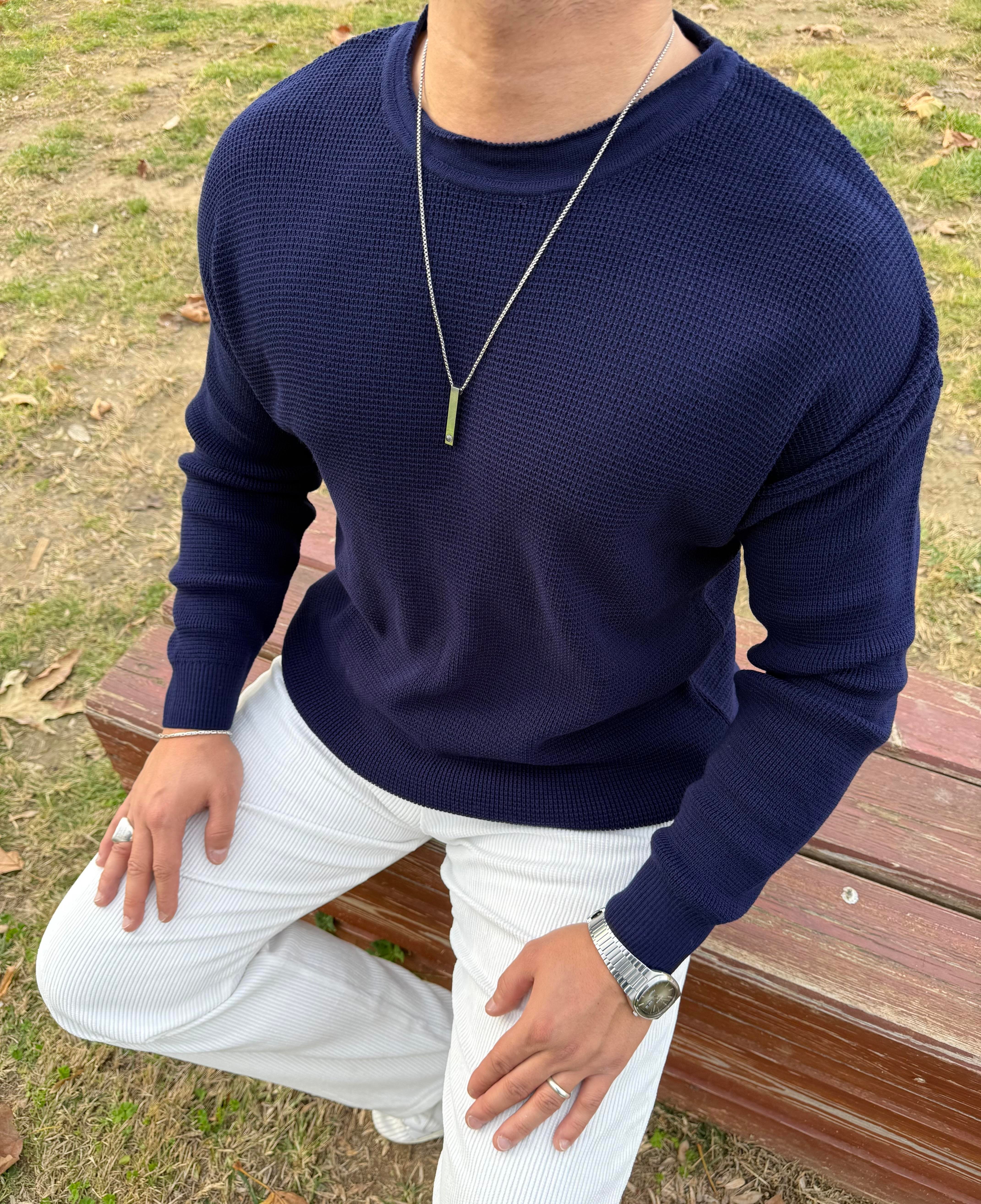 PİS YAKA %100 TRİKO OVERSİZE SWEATSHİRT LACİVERT