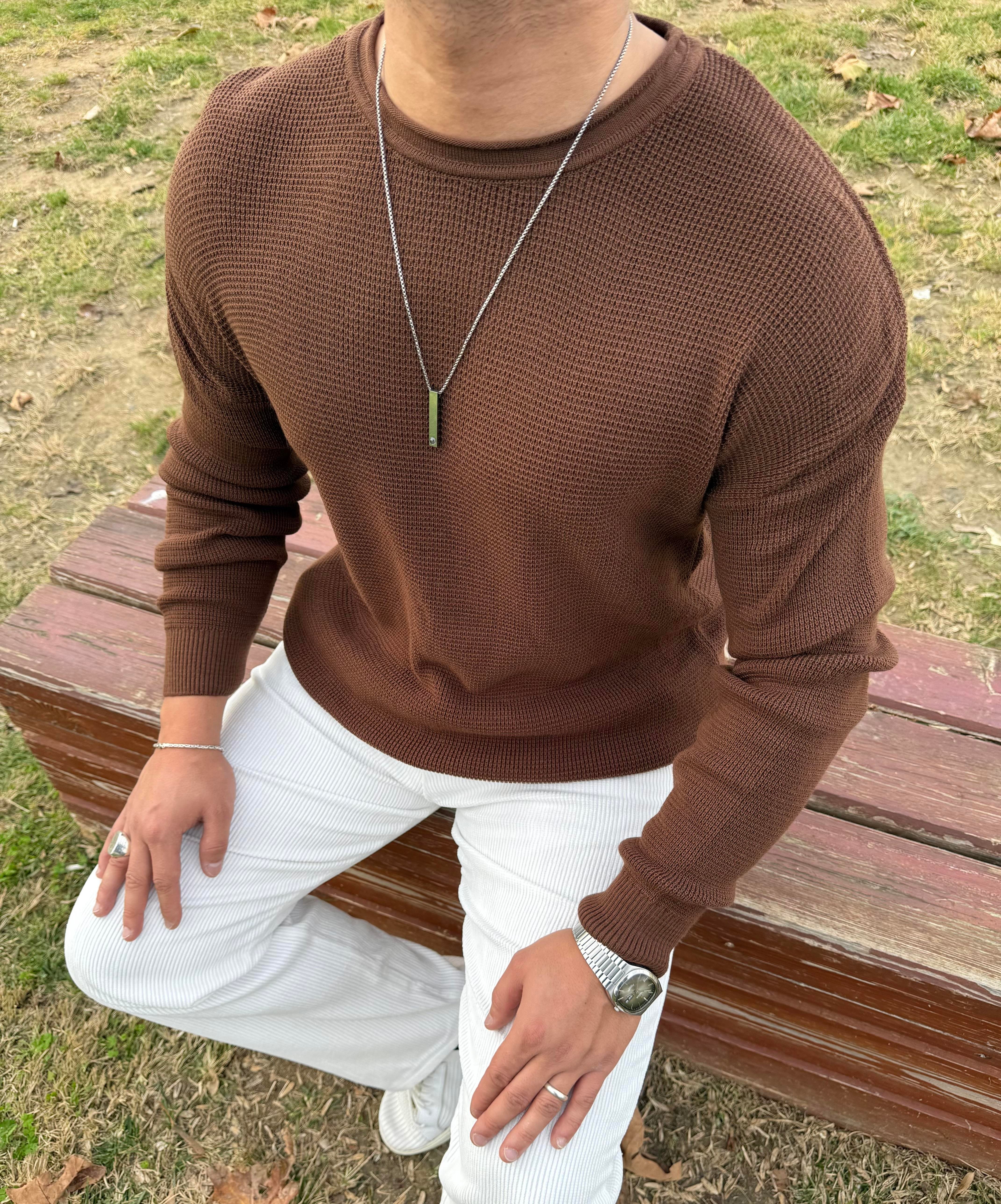 PİS YAKA %100 TRİKO OVERSİZE SWEATSHİRT ACI KAHVE