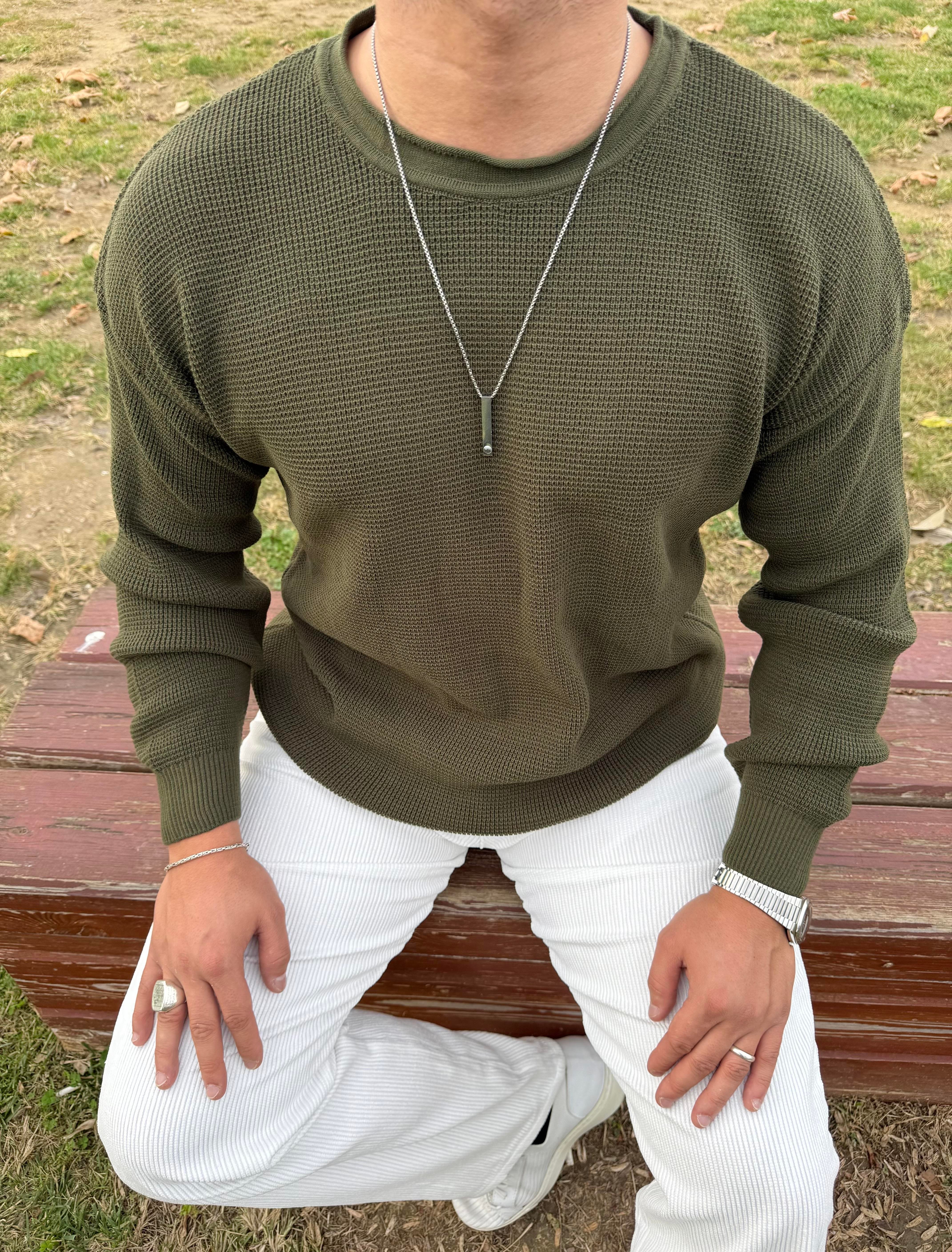 PİS YAKA %100 TRİKO OVERSİZE SWEATSHİRT HAKİ YEŞİL