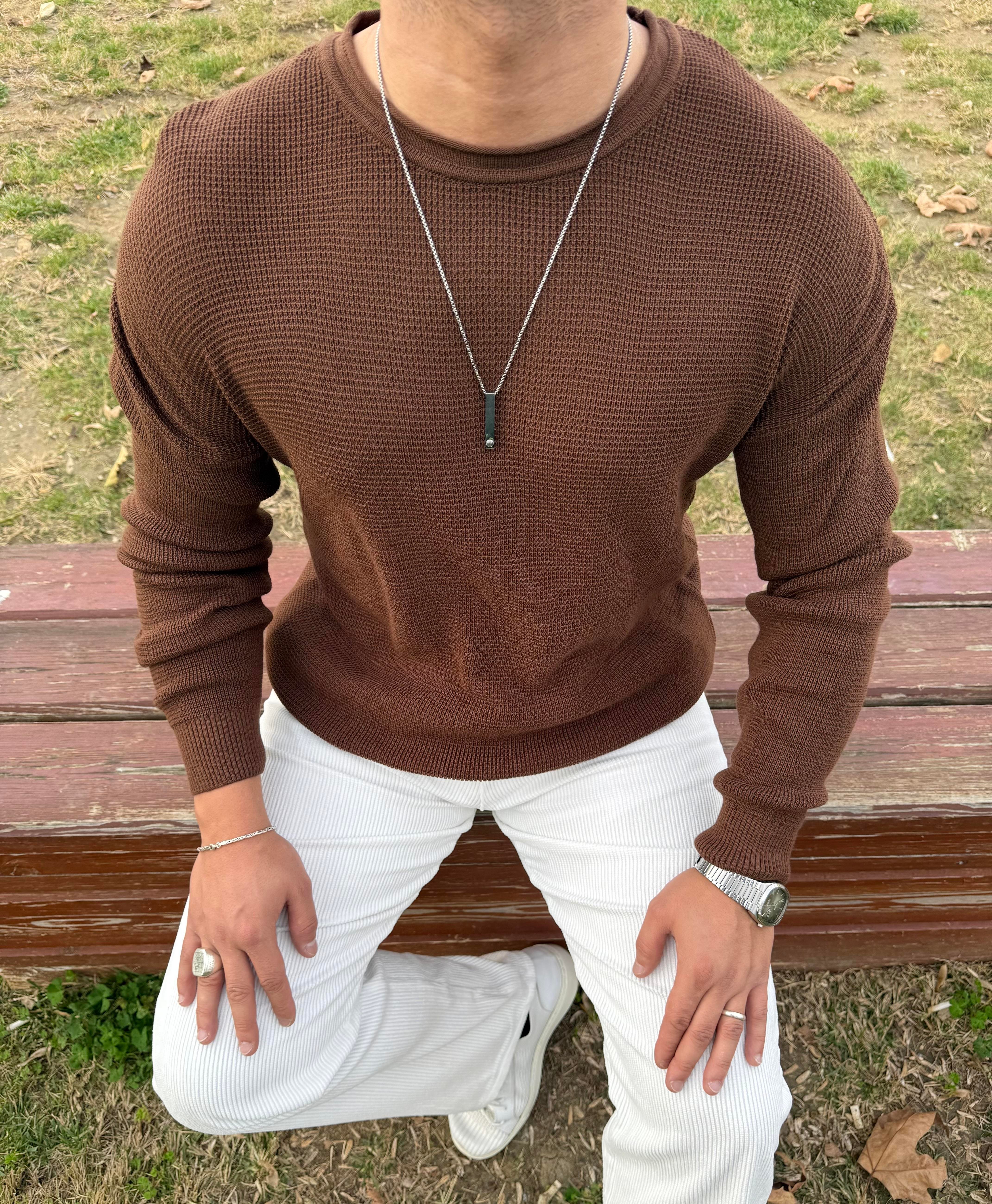 PİS YAKA %100 TRİKO OVERSİZE SWEATSHİRT ACI KAHVE