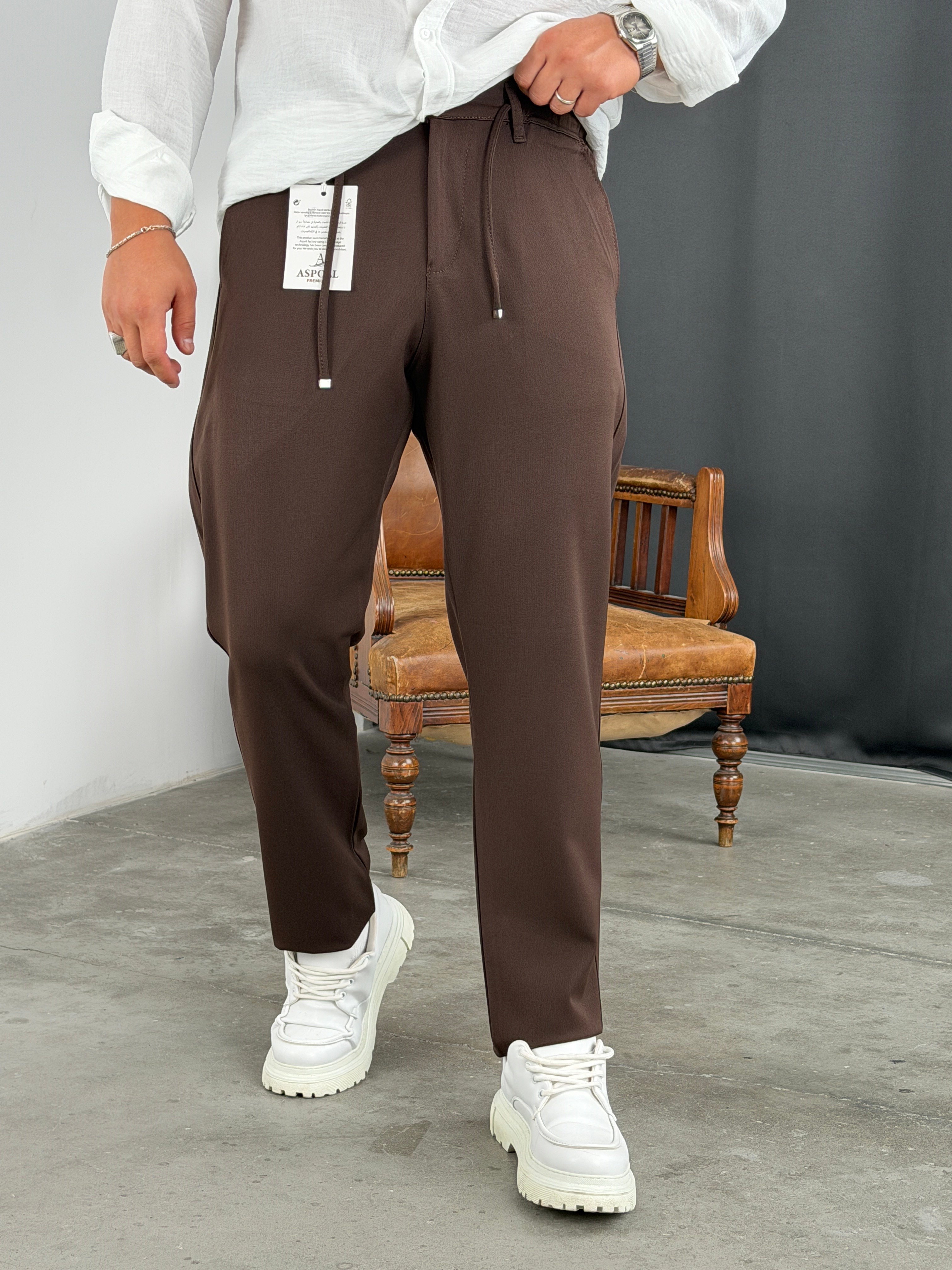 Premium Kalite Gabardin Kumaş Jogger Pantolon Acı Kahve