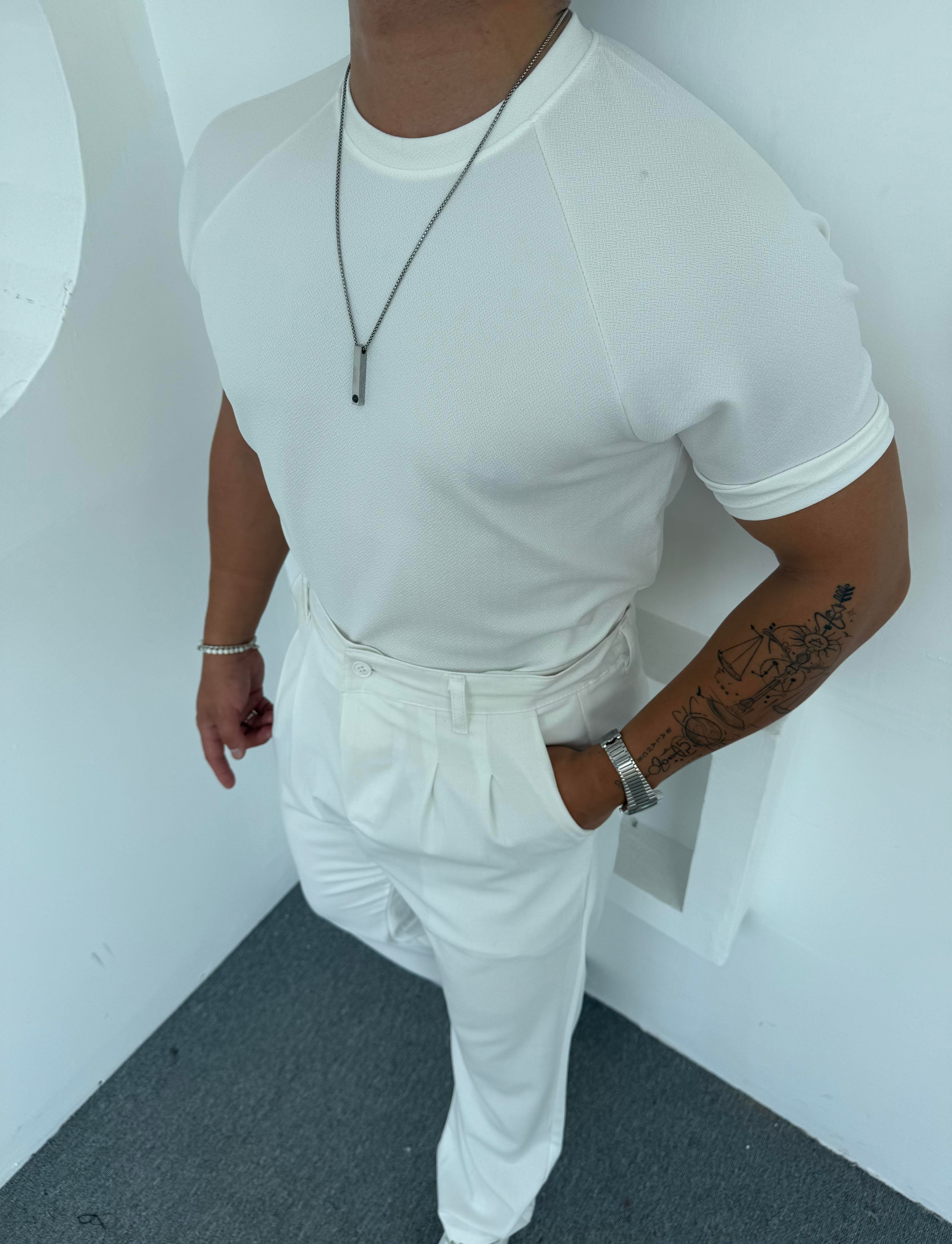 Reglan Kol Crap Tişört Beyaz