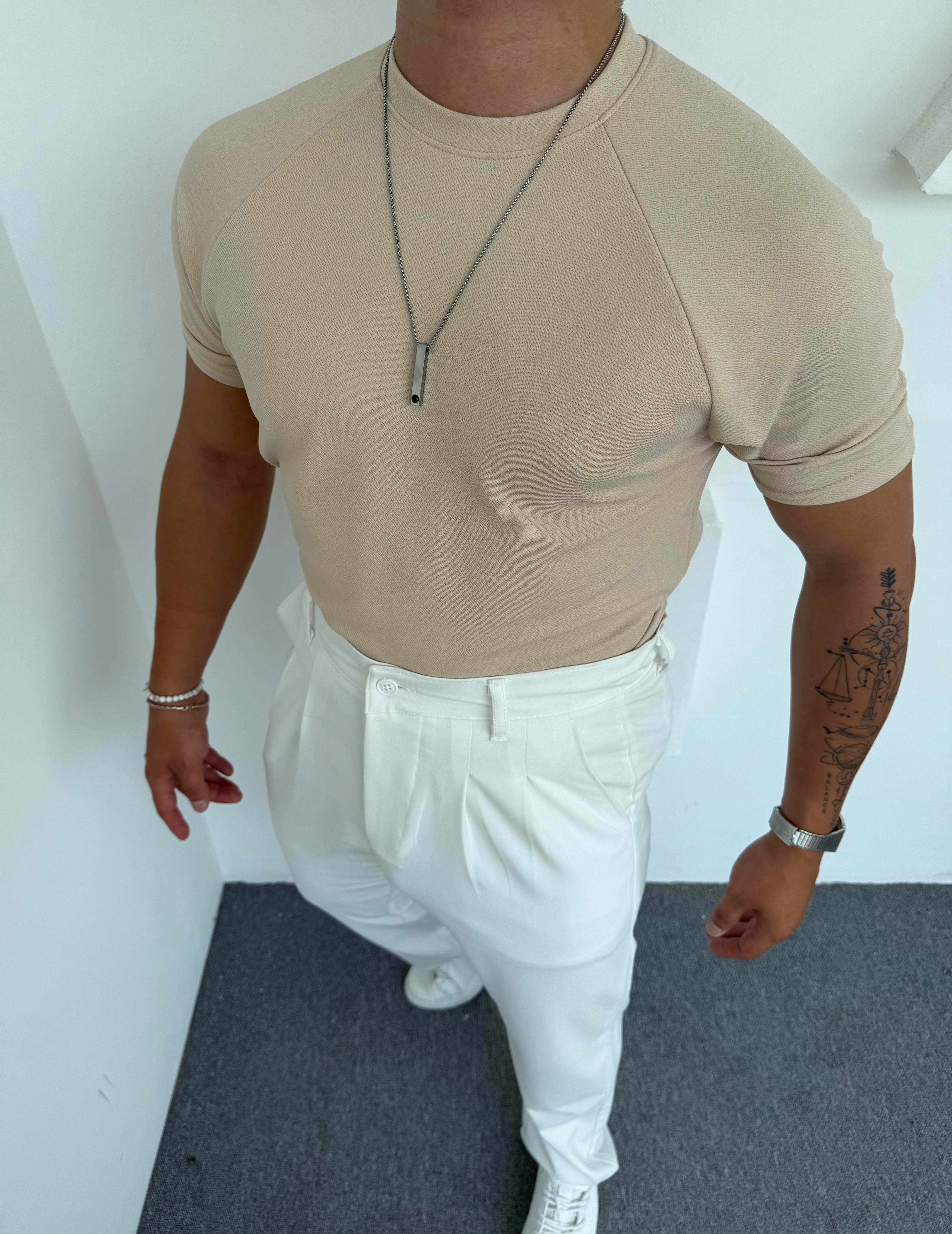 Reglan Kol Crap Tişört Krem
