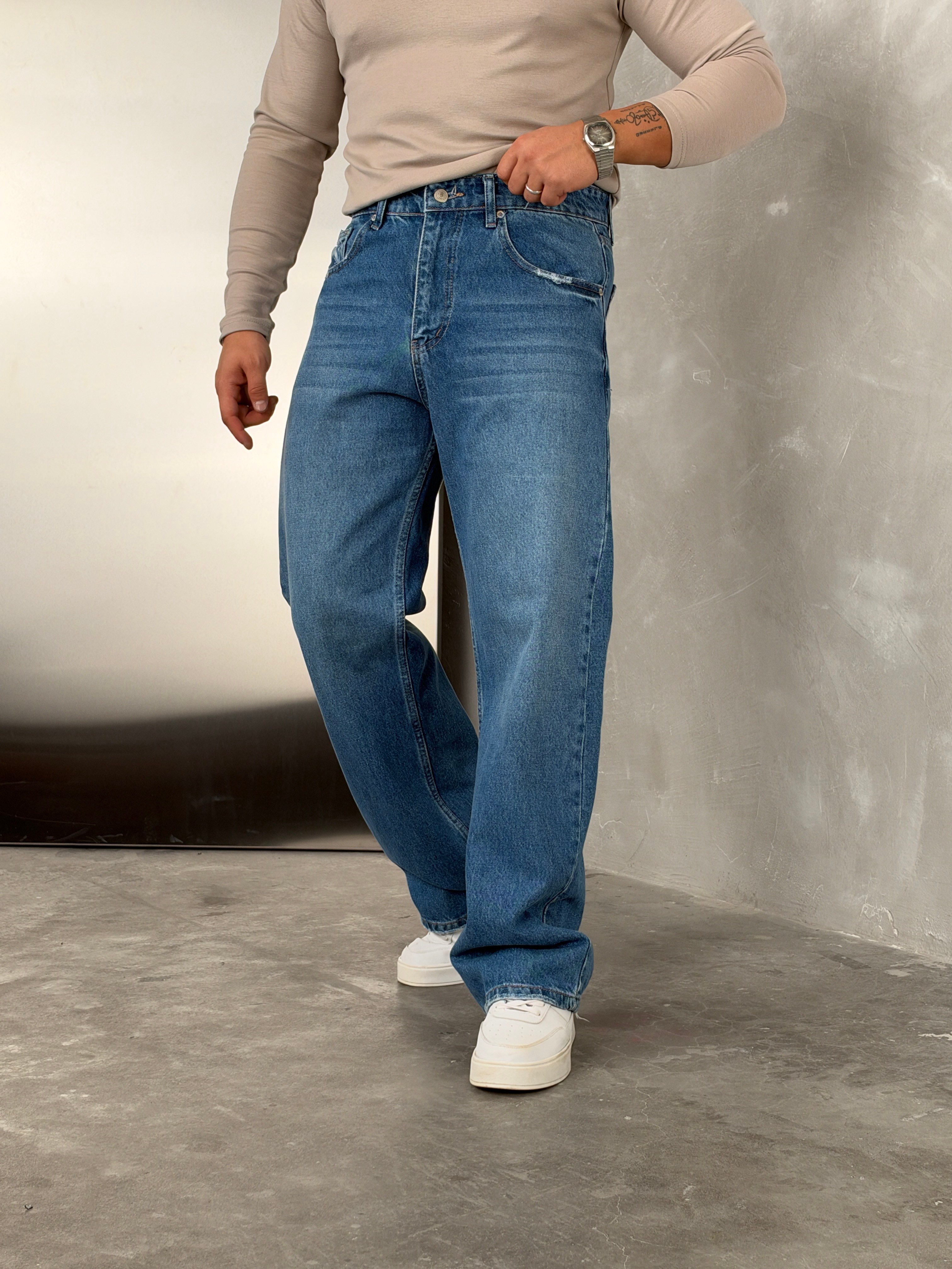 W11 Süper Baggy Kot Pantolon Açık Mavi