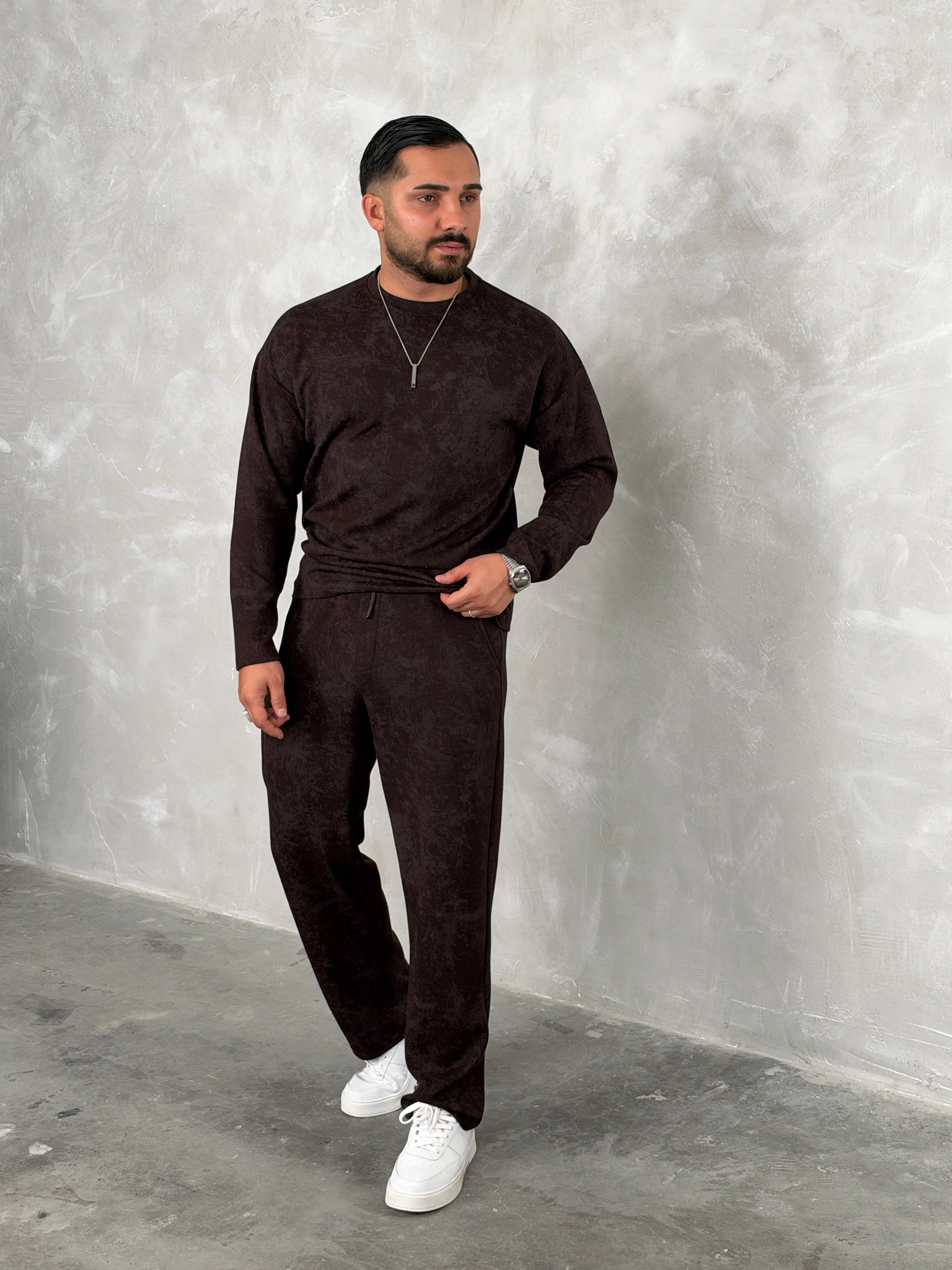 Yıkamalı Yüksek Kalite Oversize Takım Acı Kahve