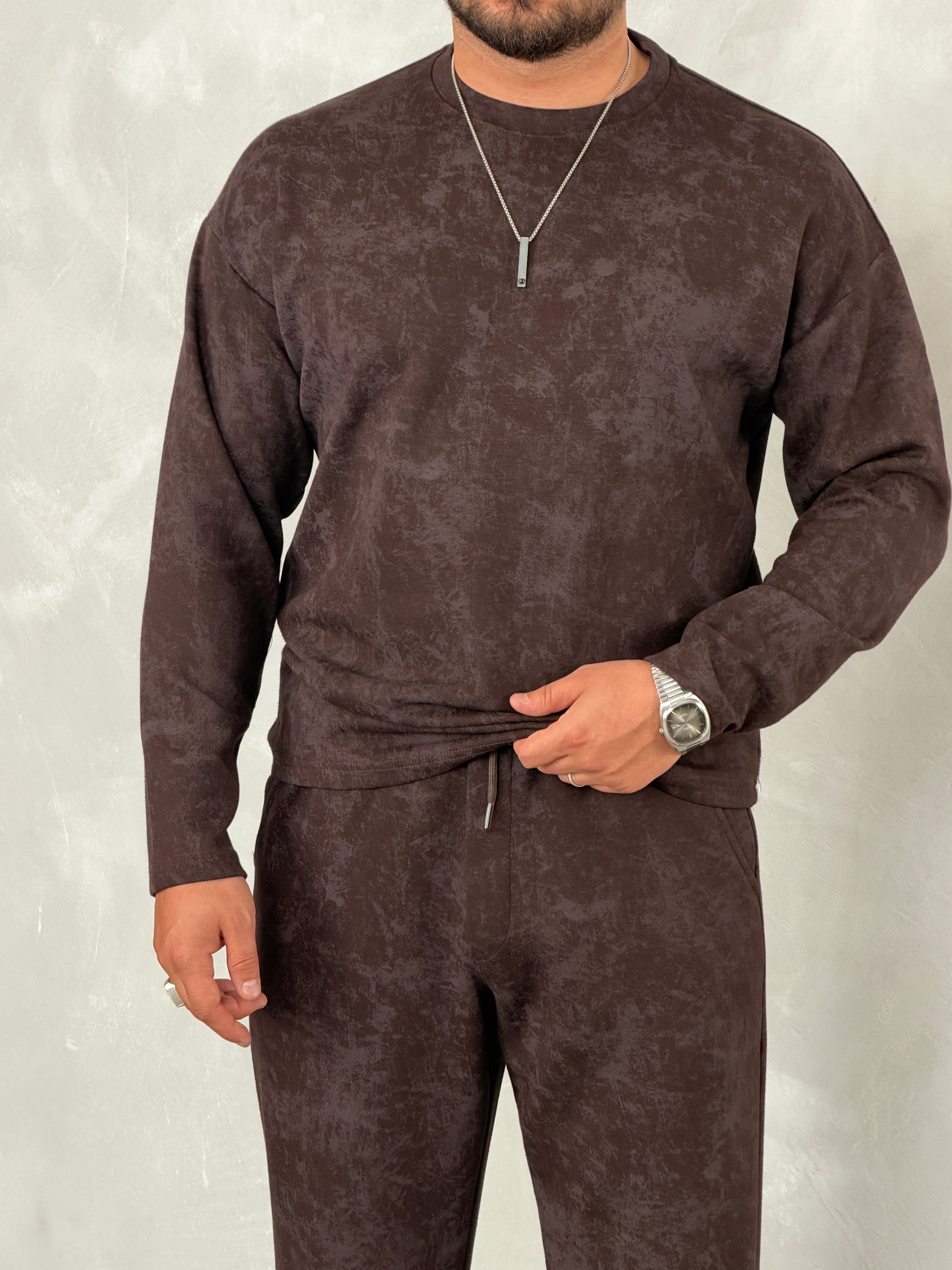Yıkamalı Yüksek Kalite Oversize Takım Acı Kahve