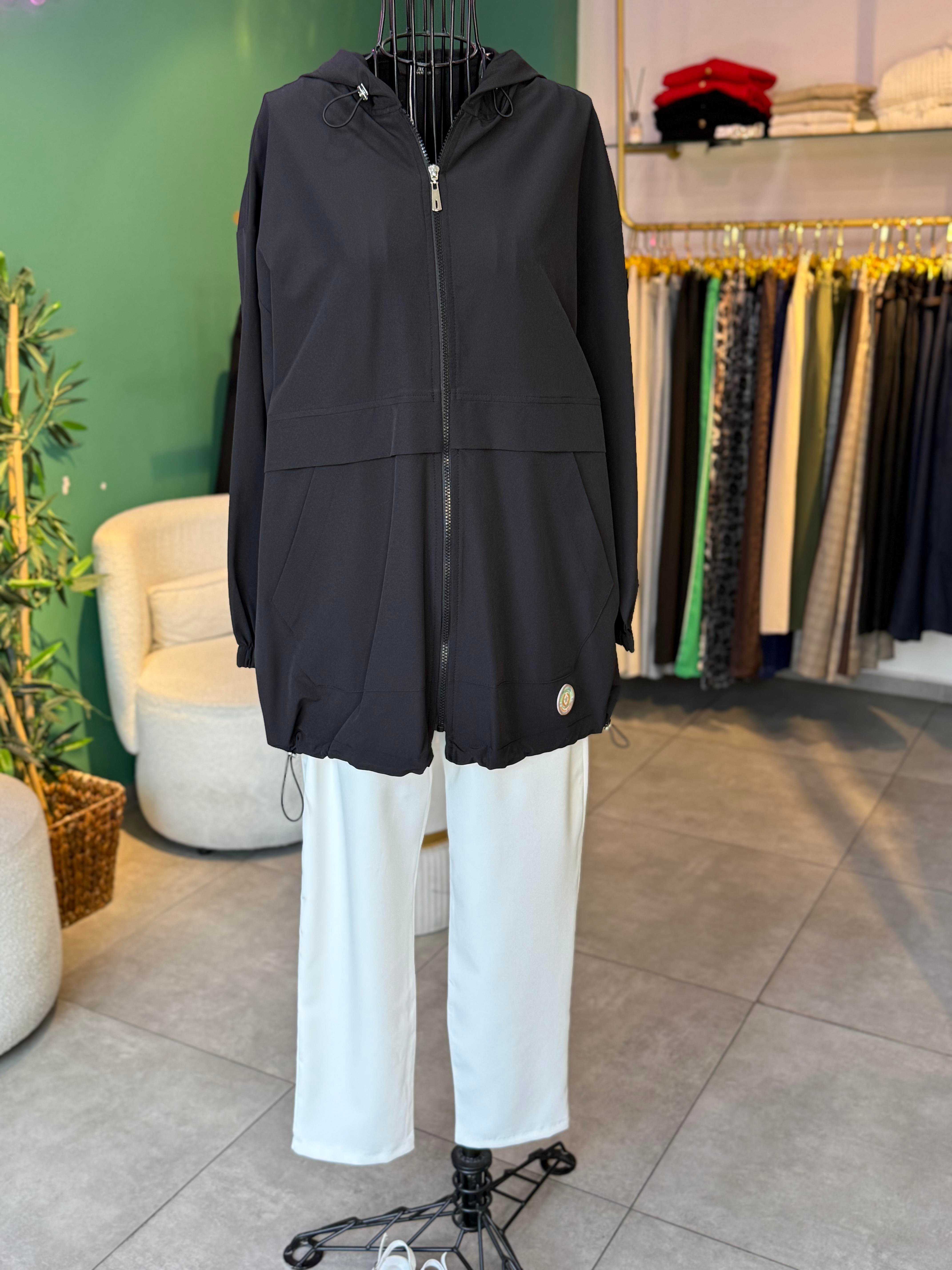 Aller Detaylı Oversize Siyah Bomber Ceket