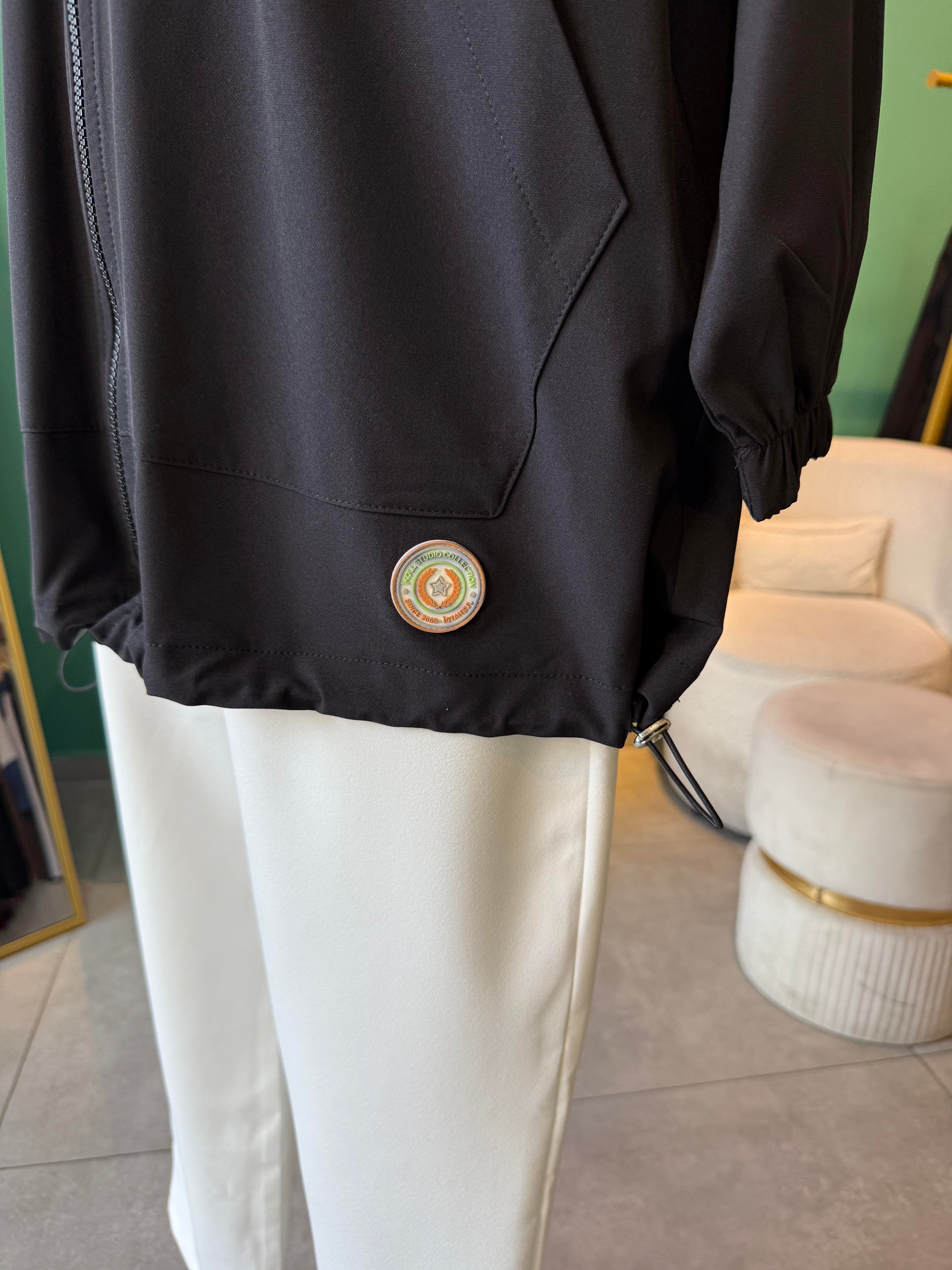 Aller Detaylı Oversize Siyah Bomber Ceket