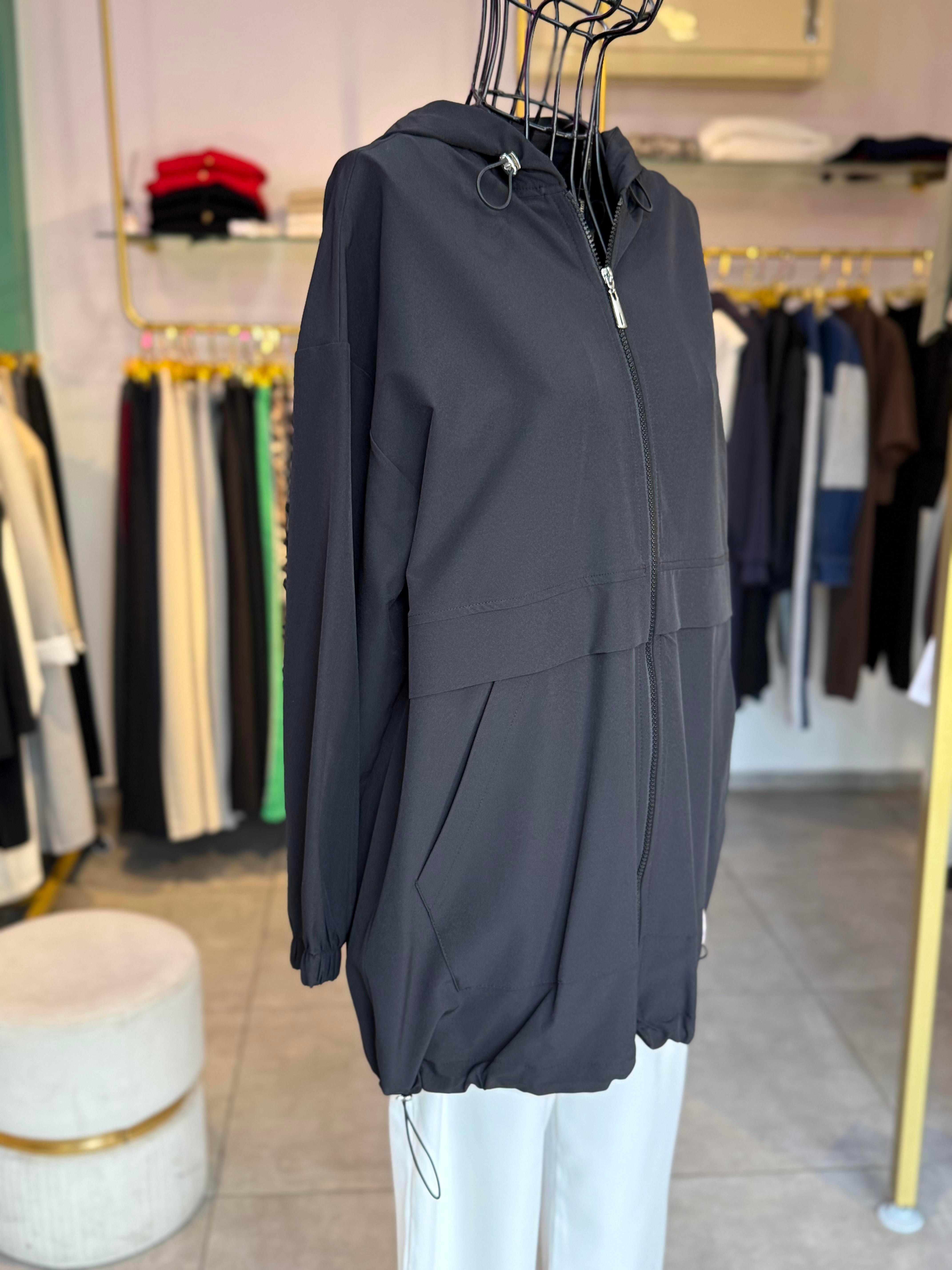 Aller Detaylı Oversize Siyah Bomber Ceket