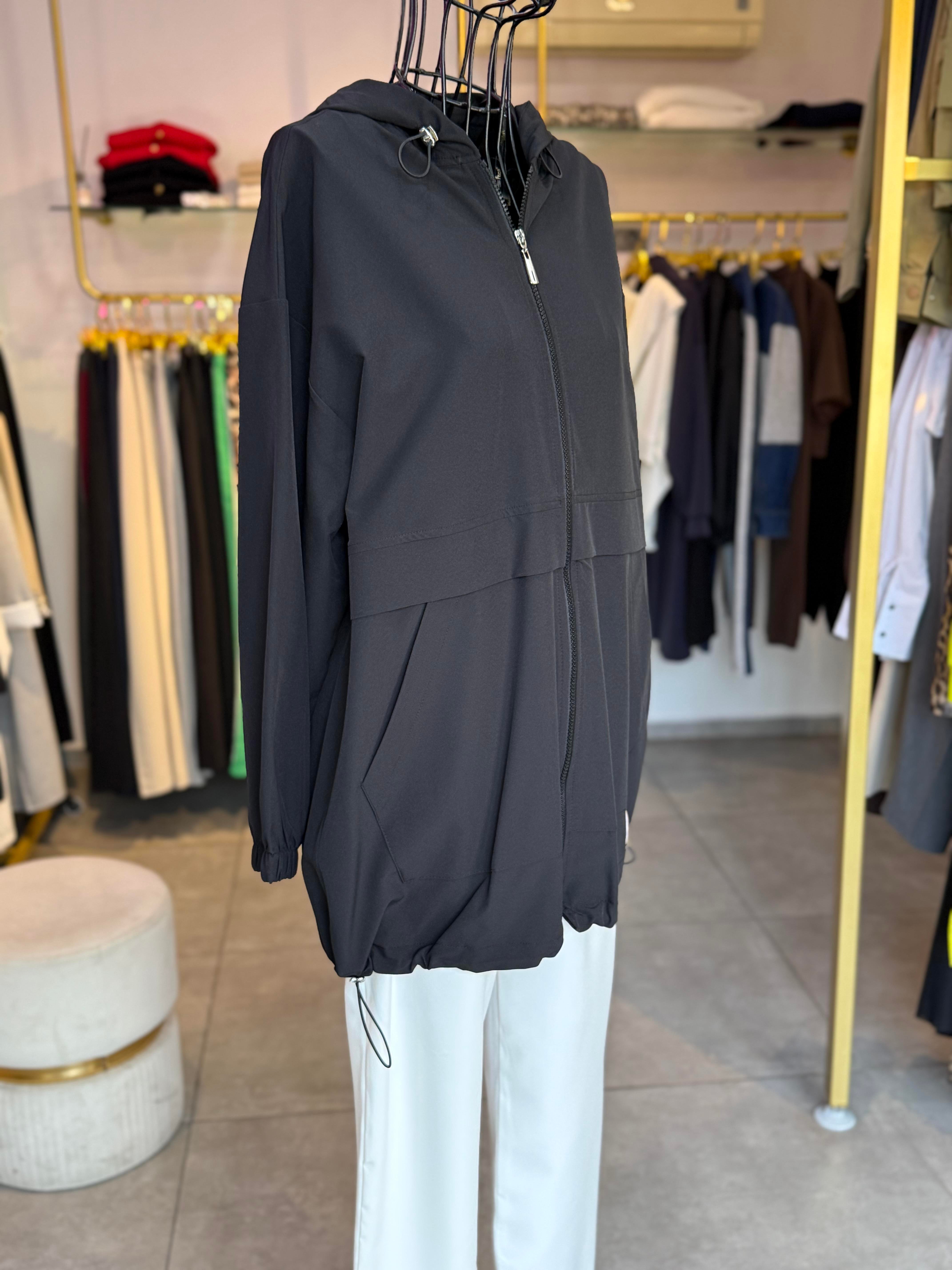 Aller Detaylı Oversize Siyah Bomber Ceket