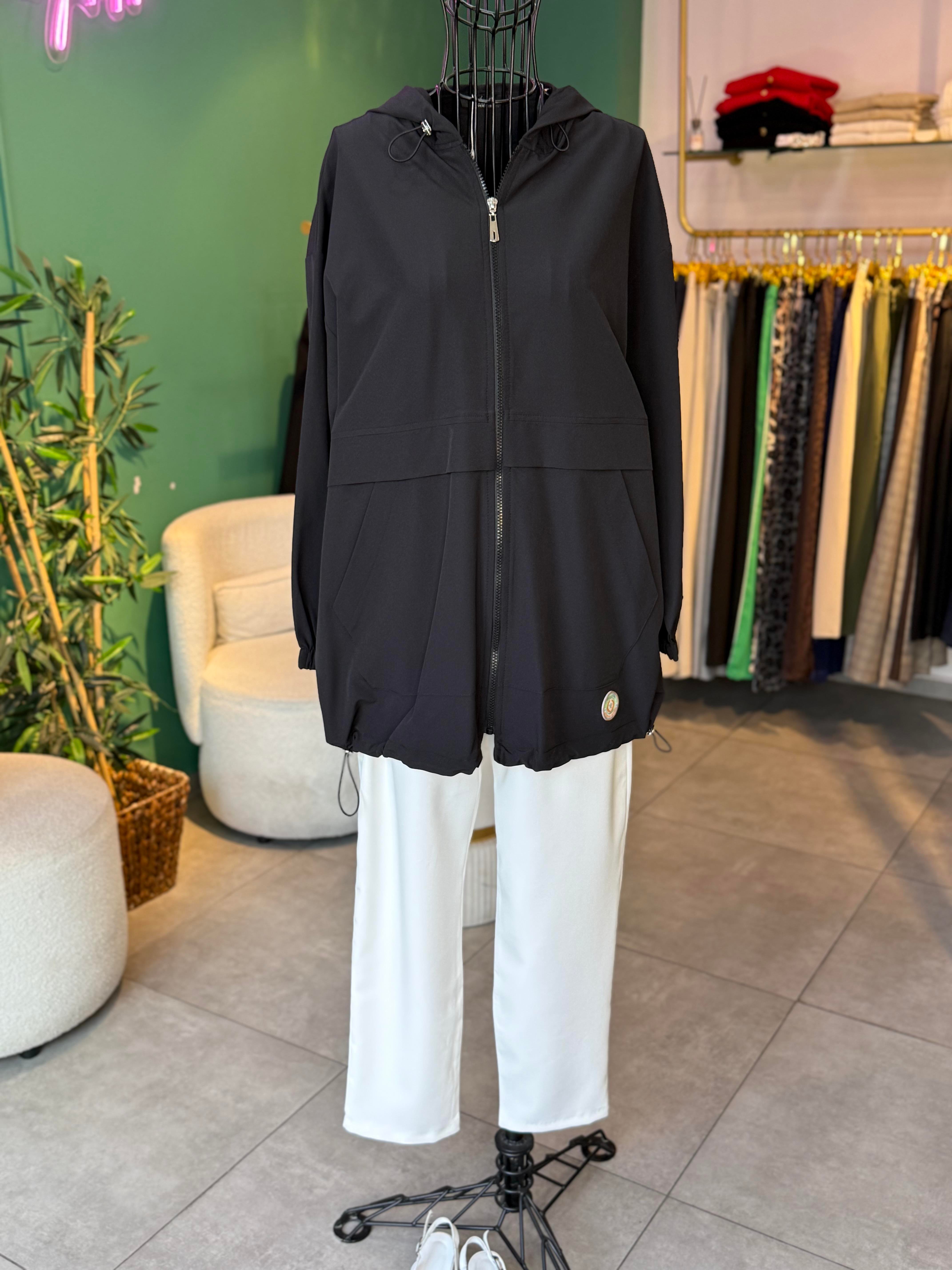Aller Detaylı Oversize Siyah Bomber Ceket