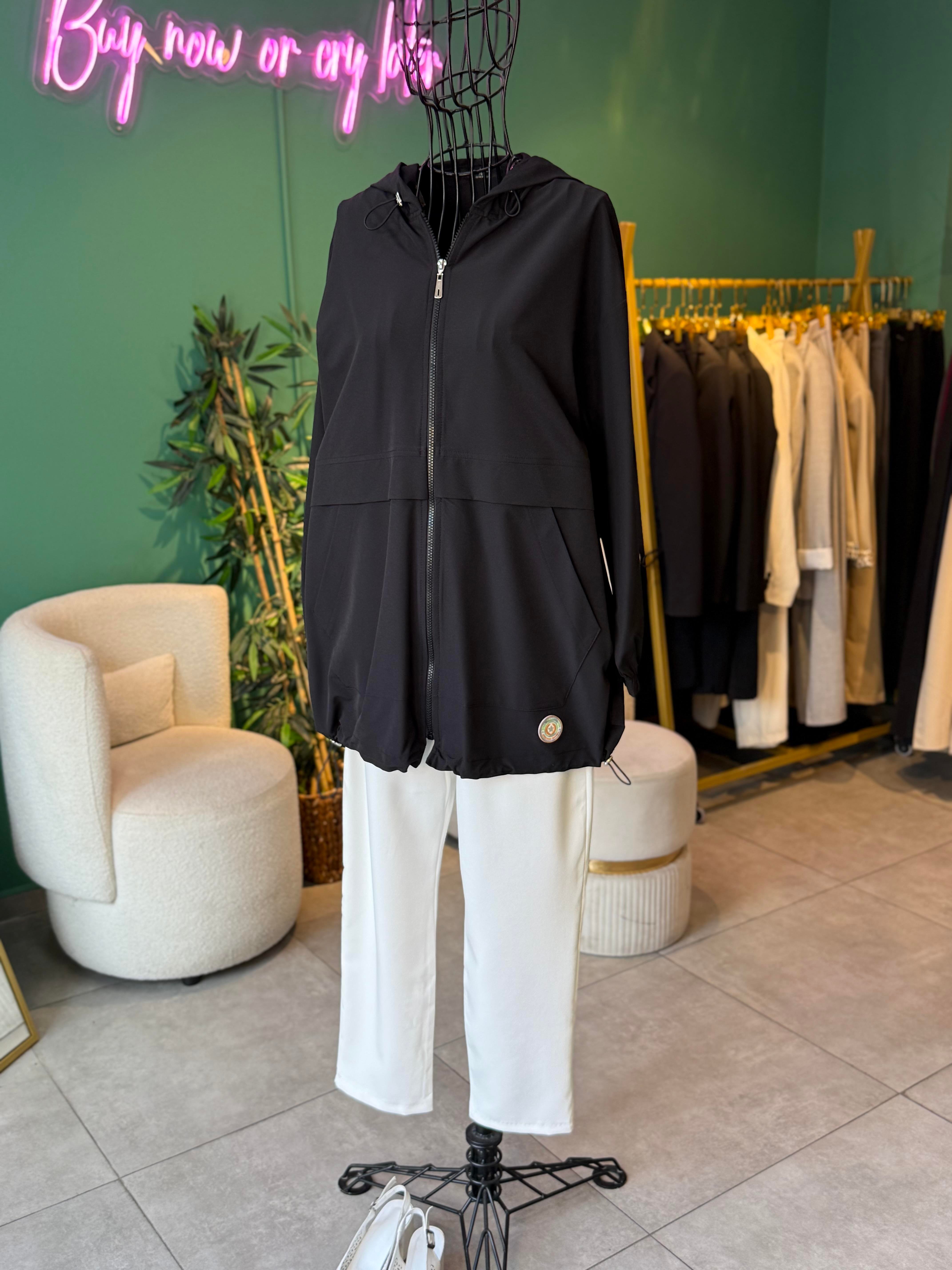 Aller Detaylı Oversize Siyah Bomber Ceket