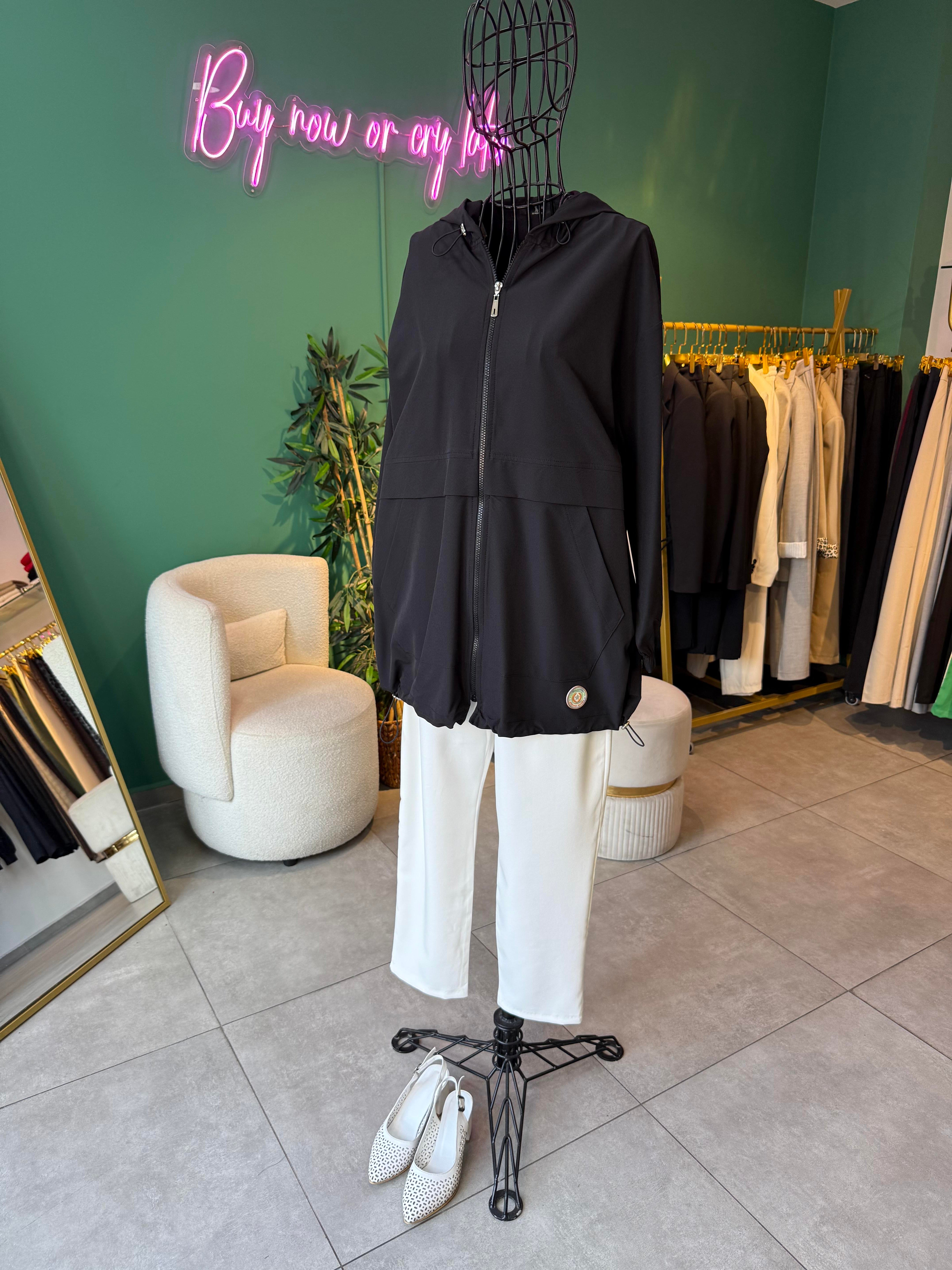 Aller Detaylı Oversize Siyah Bomber Ceket
