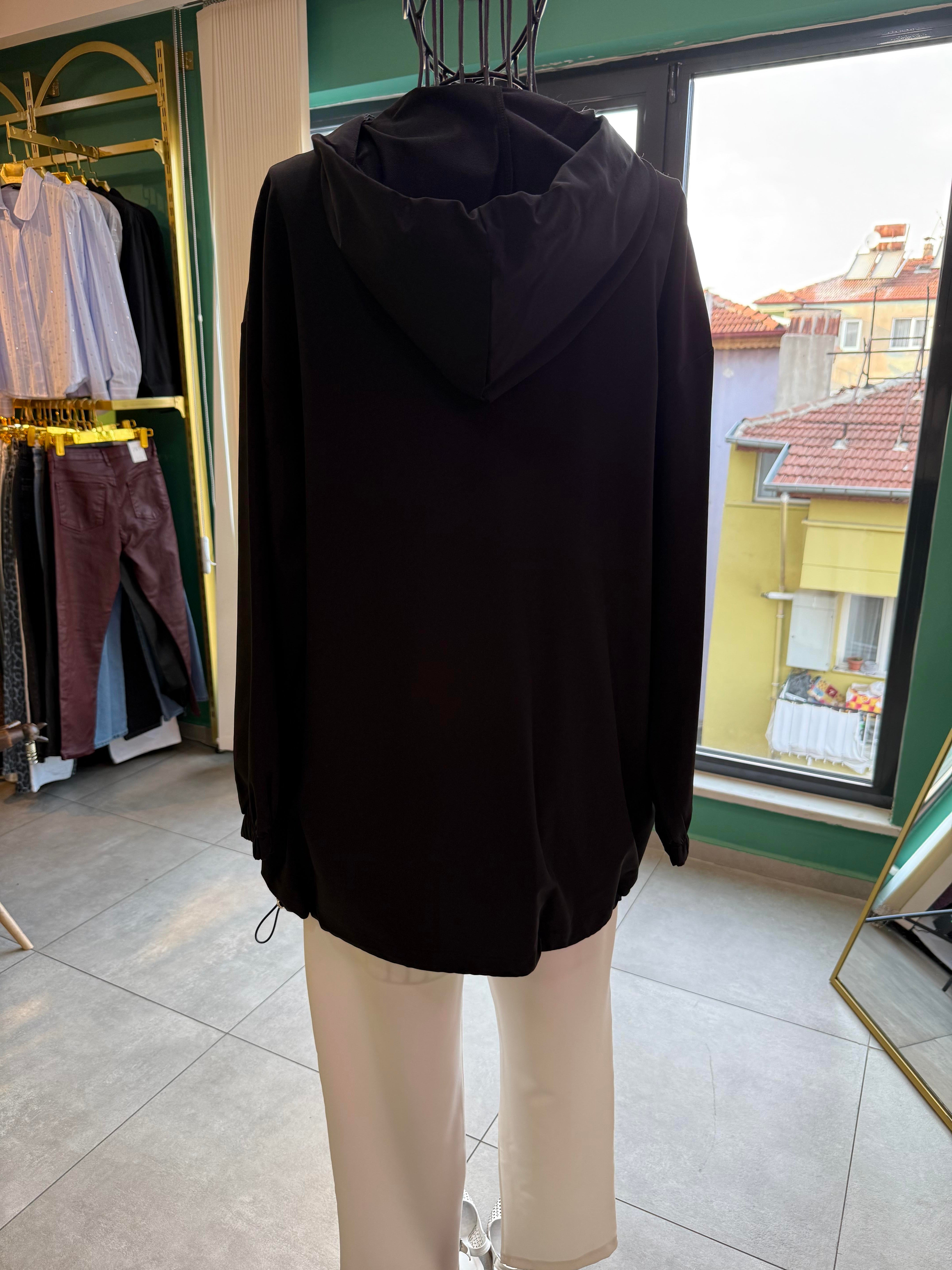 Aller Detaylı Oversize Siyah Bomber Ceket