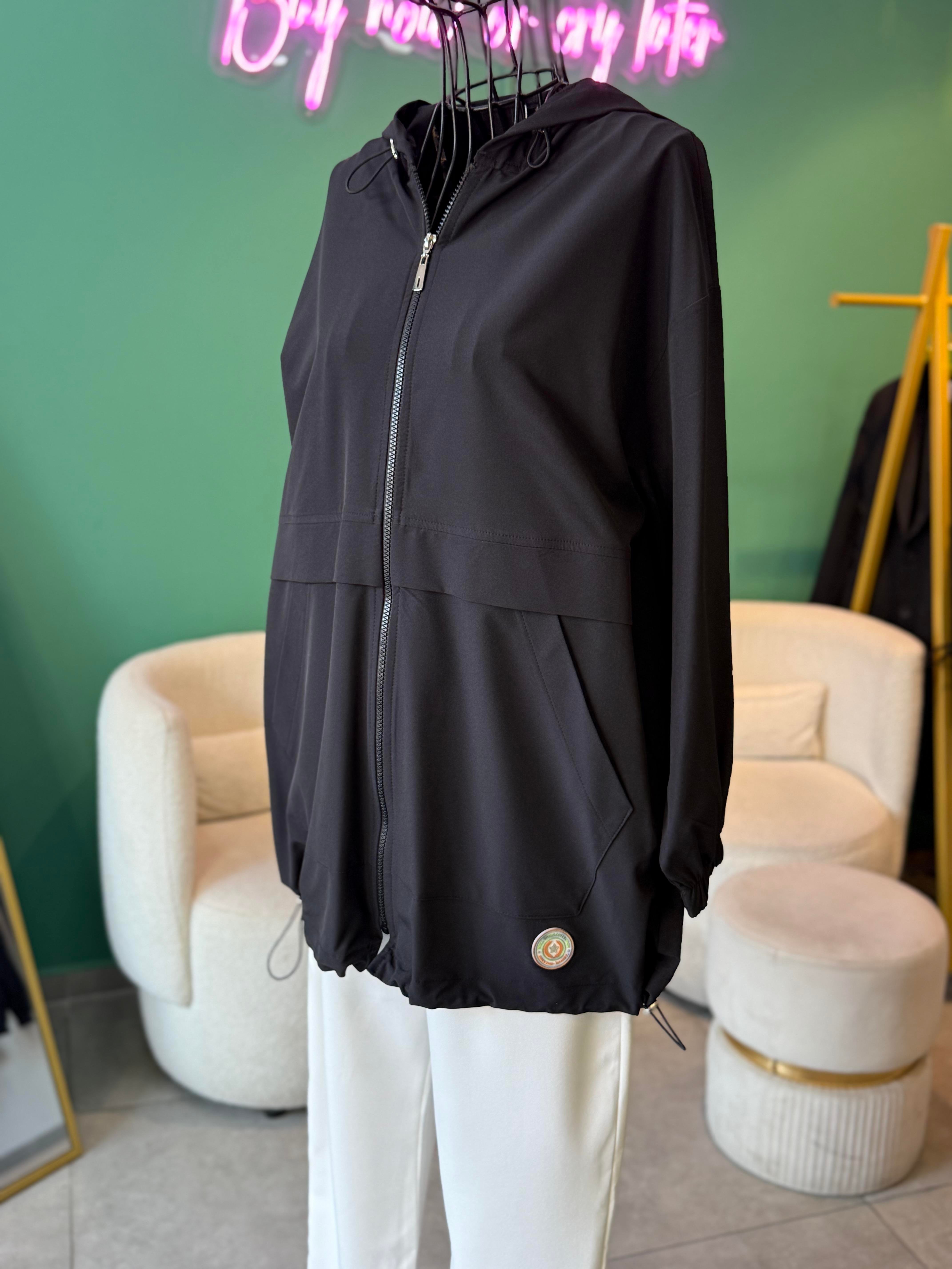 Aller Detaylı Oversize Siyah Bomber Ceket