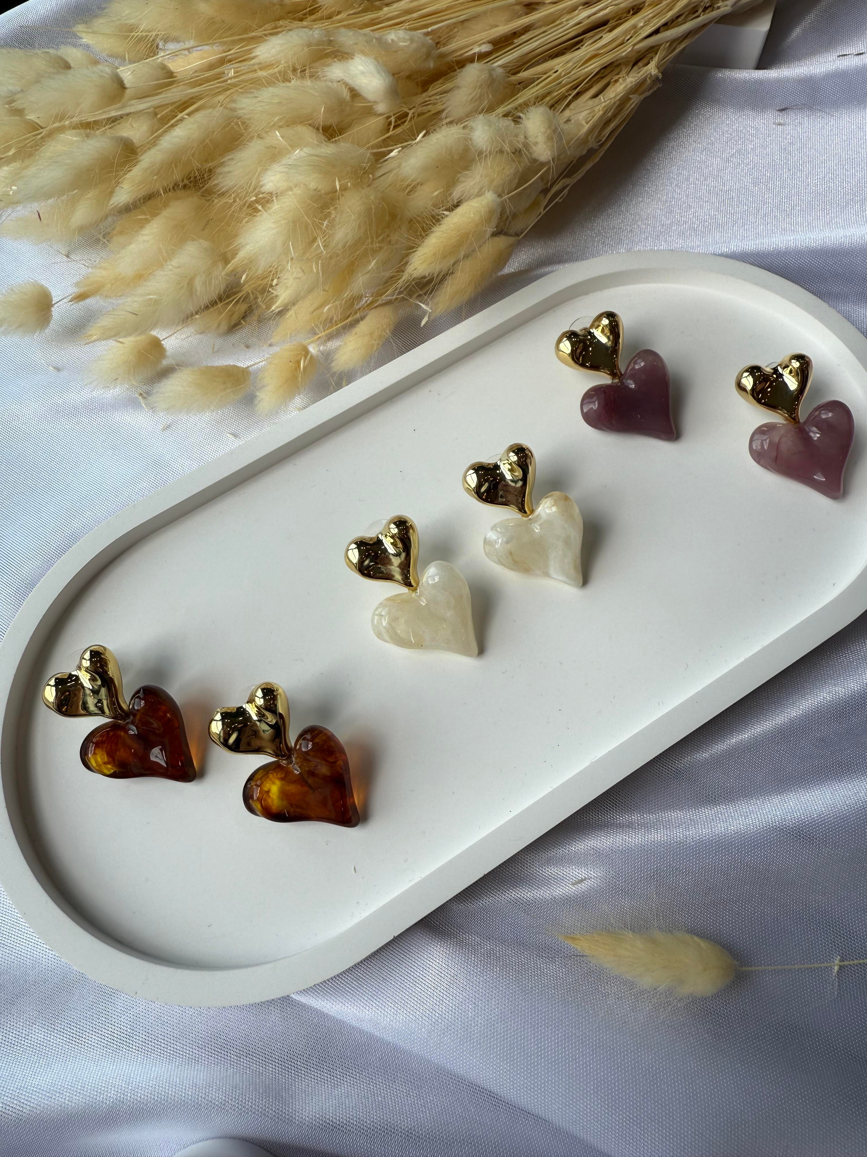 Amber Kalp Kahve Küpe 