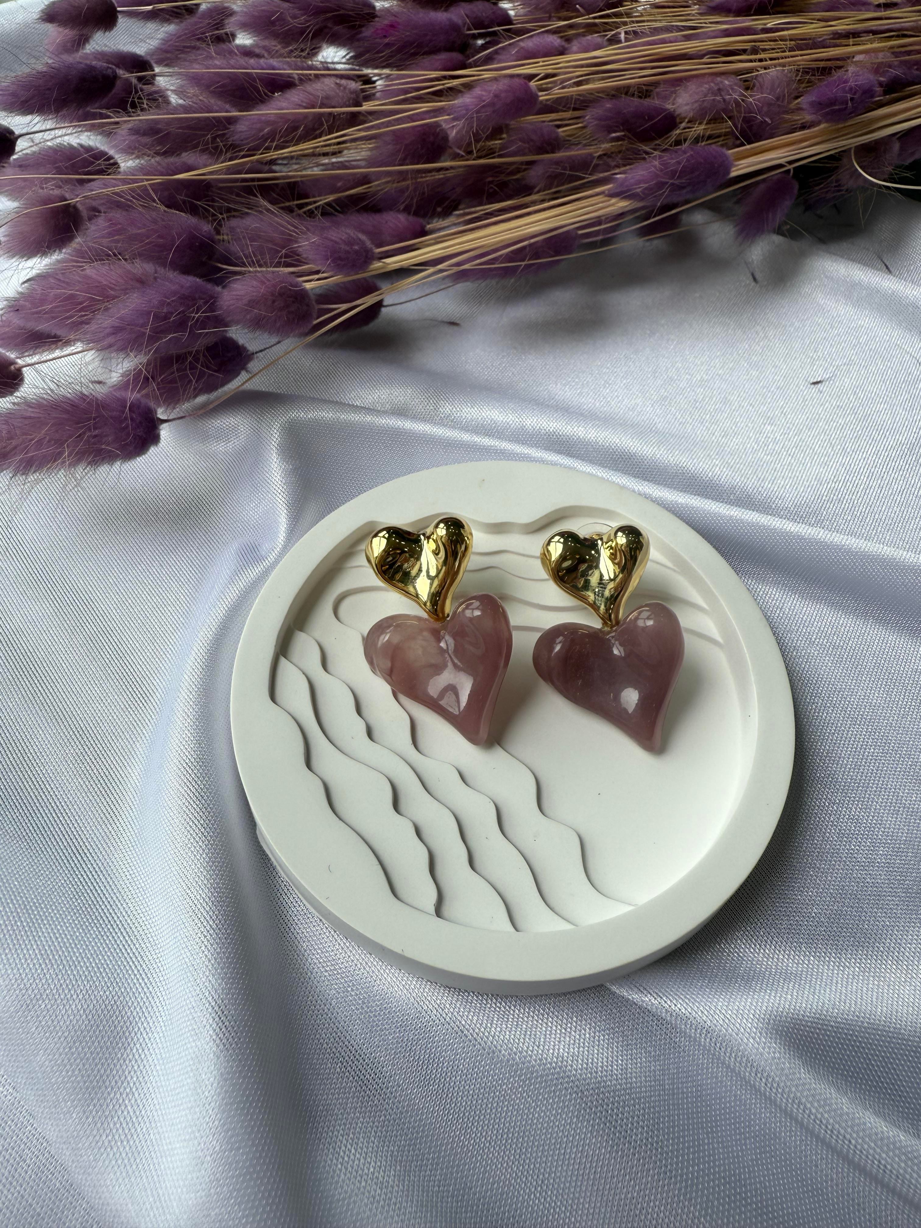 Amber Kalp Mor Küpe