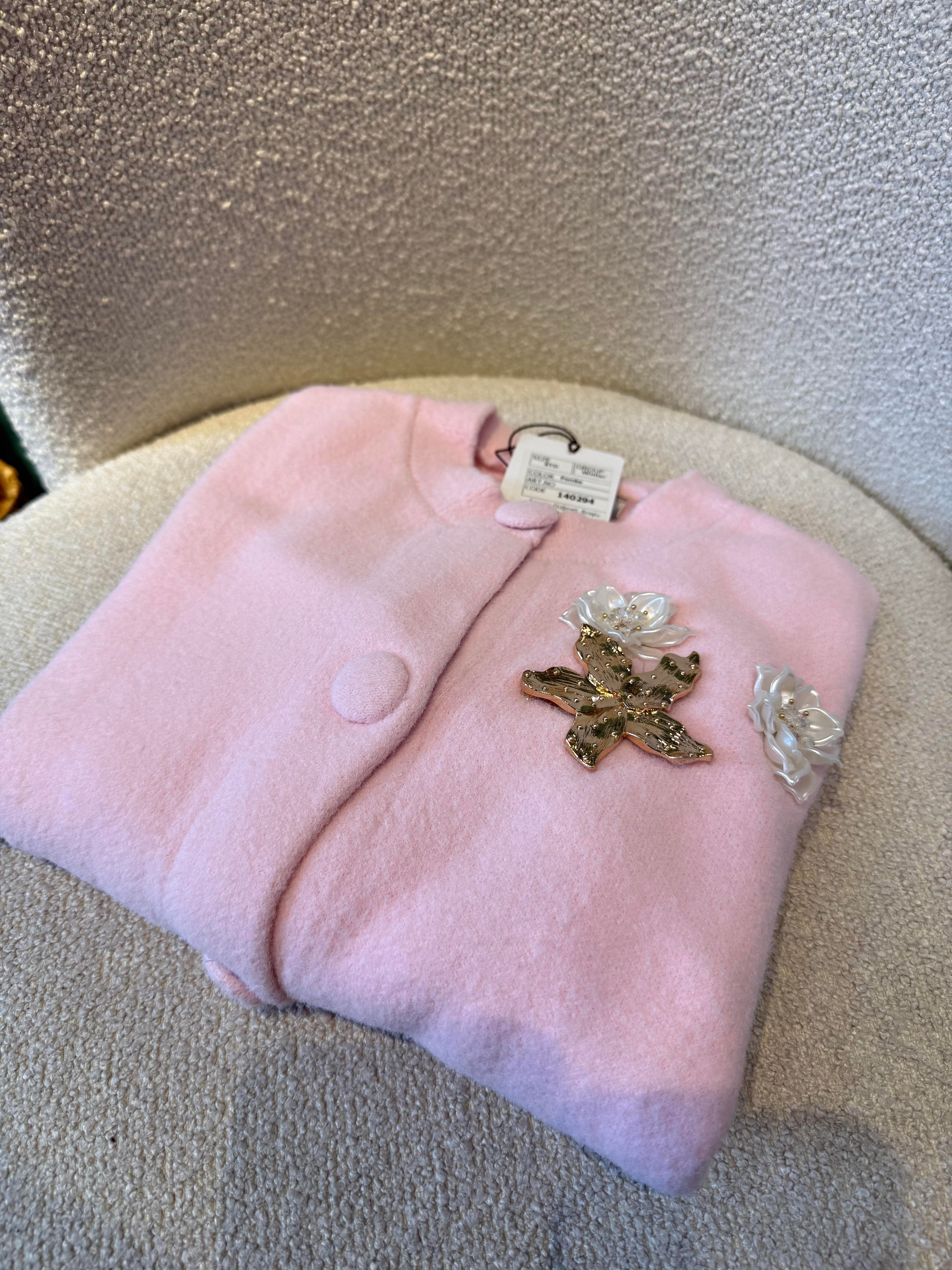 Angora Pembe Broşlu Hırka