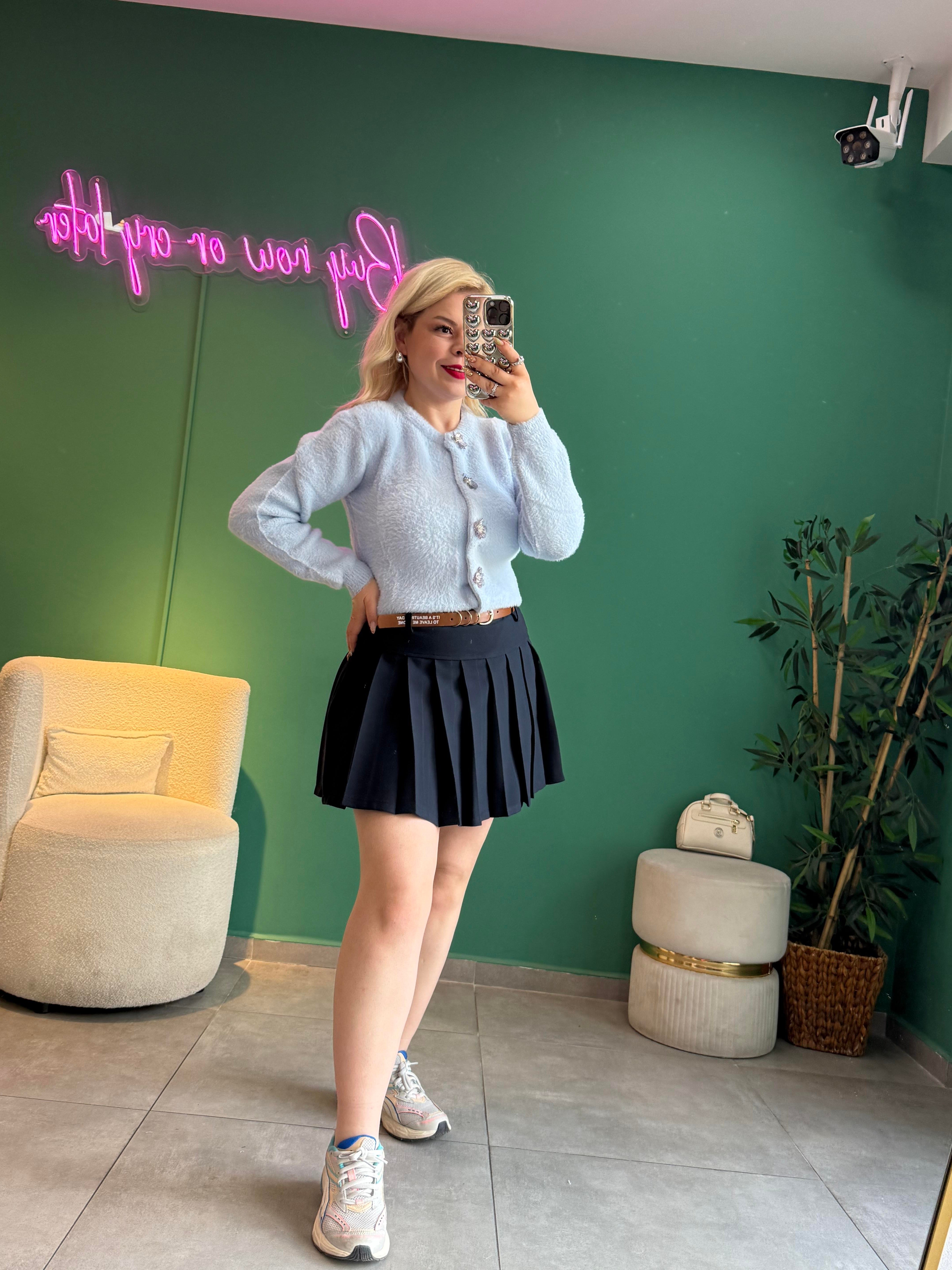 Bebe Mavi Çiçek Düğmeli Yumoş Hırka