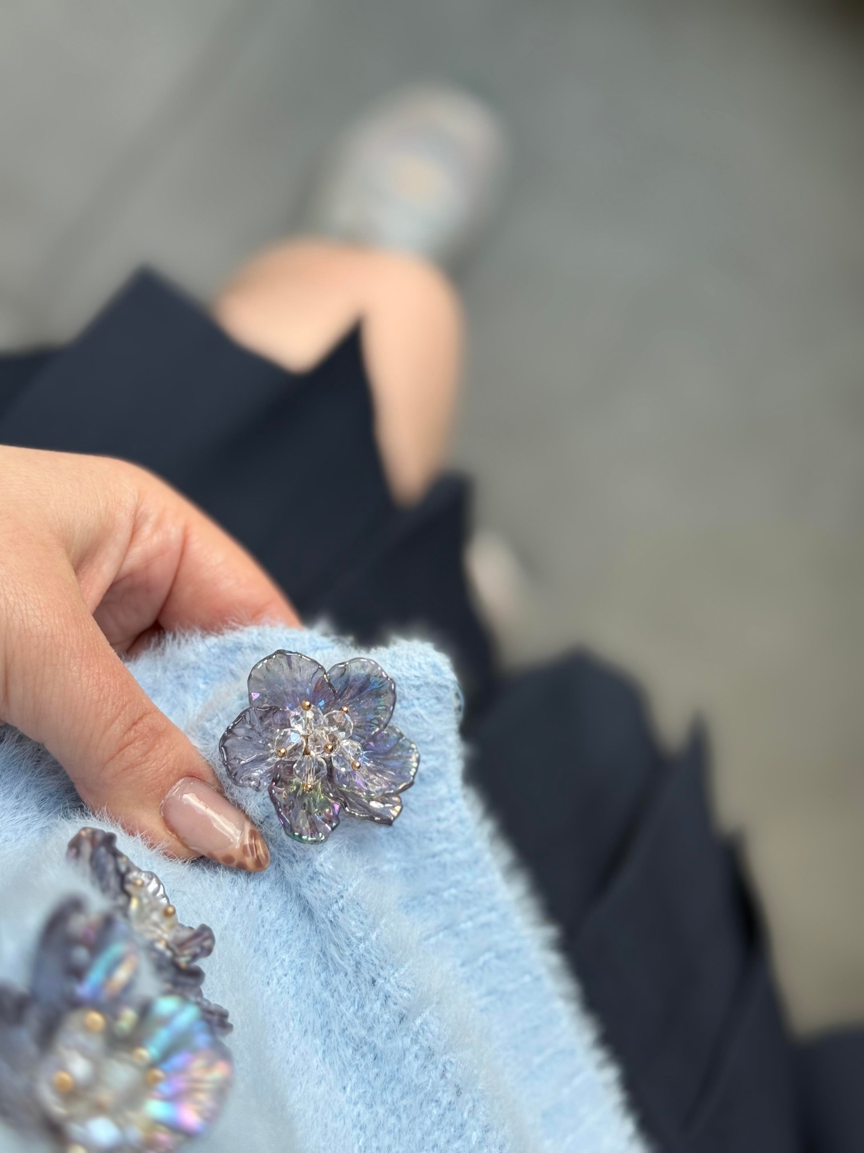 Bebe Mavi Çiçek Düğmeli Yumoş Hırka