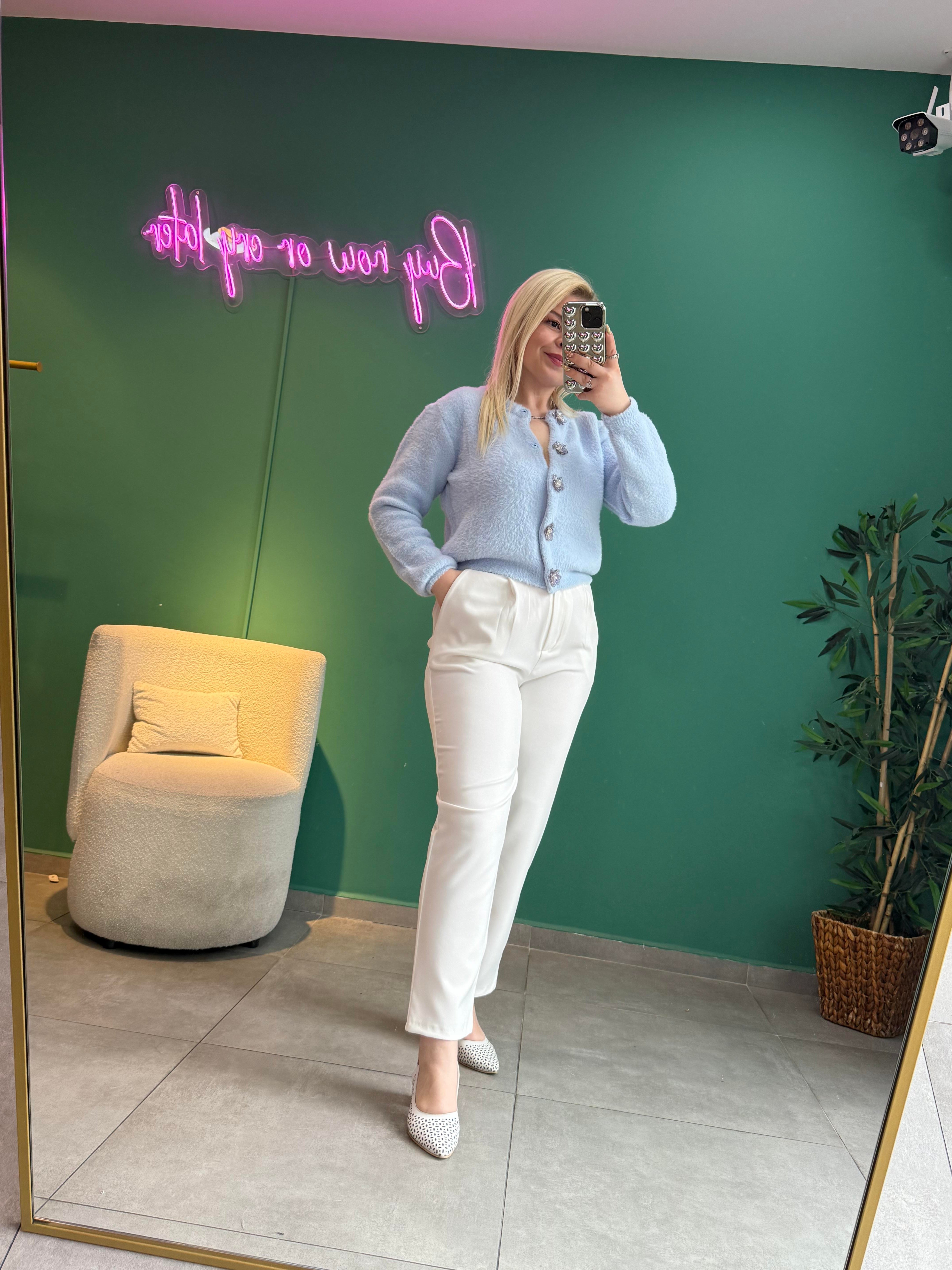 Beyaz Beli Lastikli Havuç Pantolon