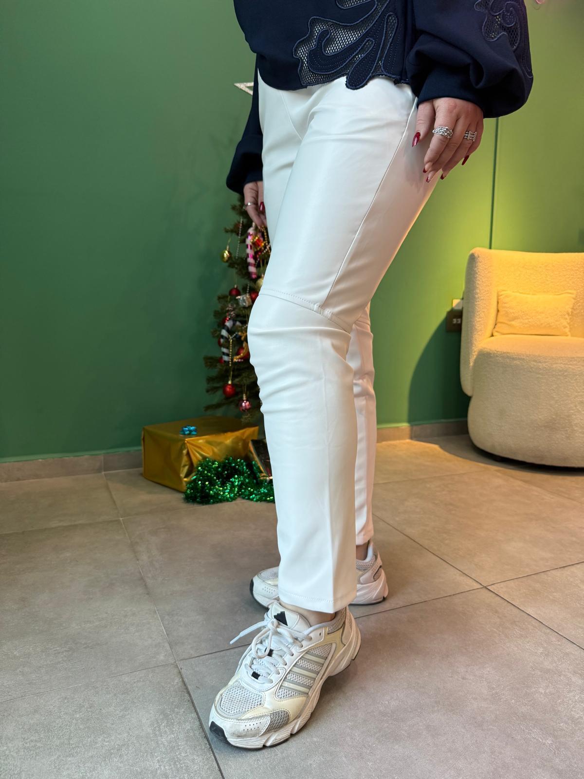 Beyaz Deri Pantalon