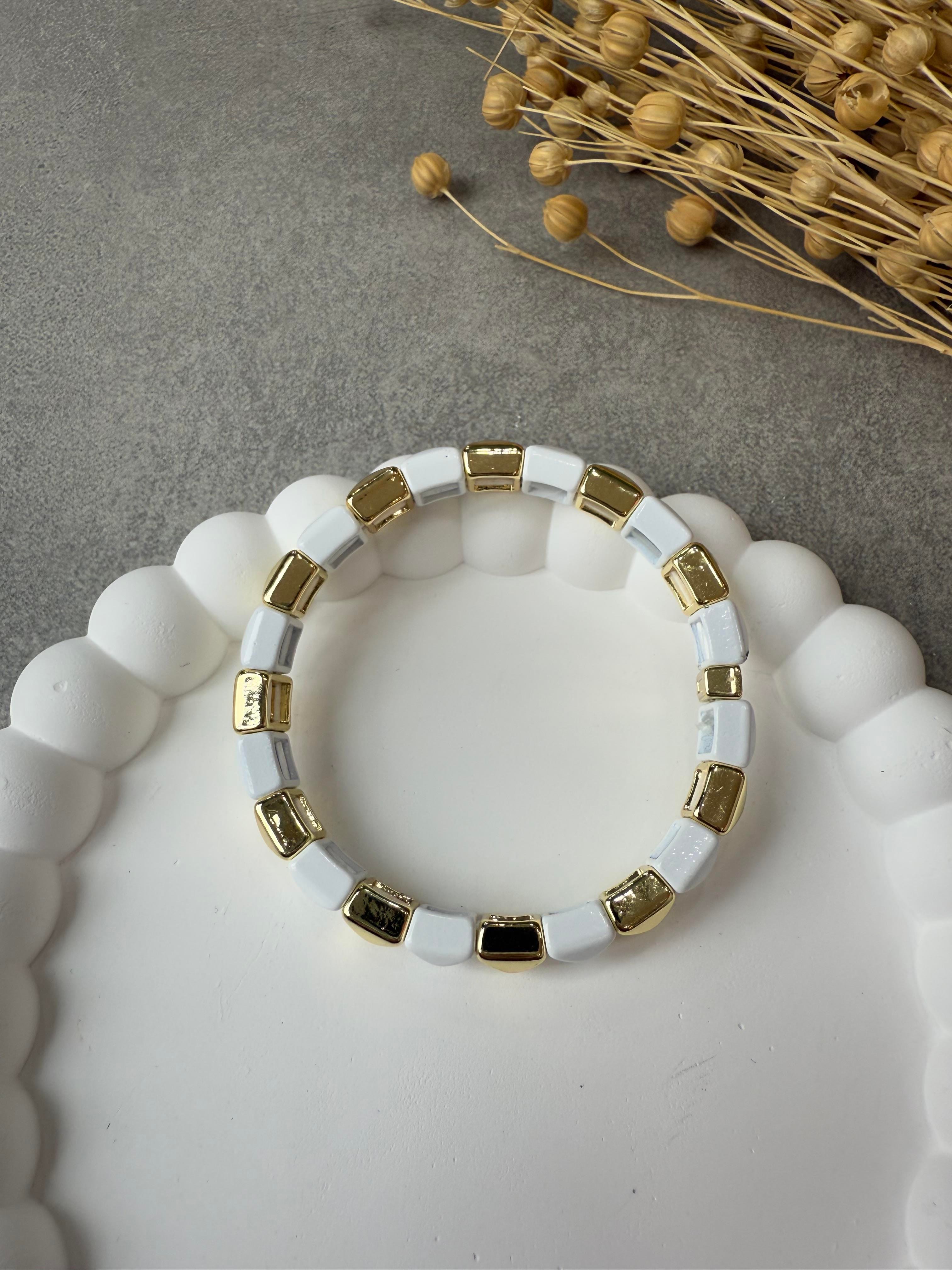 Beyaz Gold Seramik Lastik Bileklik
